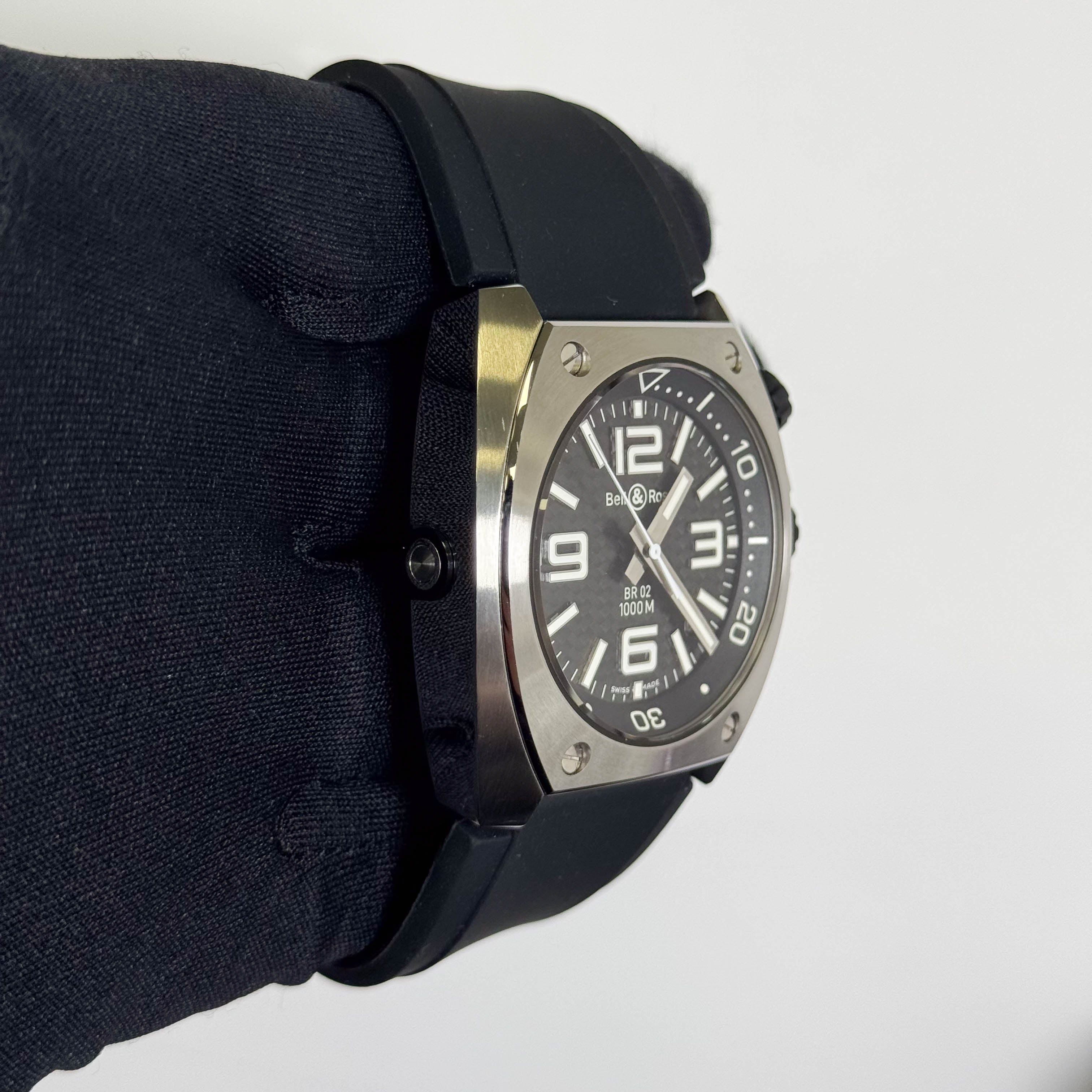 Bell & Ross Carbon Fiber Stainless Steel 44mm Carbon Fiber Dial Ref# BR 02-92 - Happy Jewelers Fine Jewelry Lifetime Warranty
