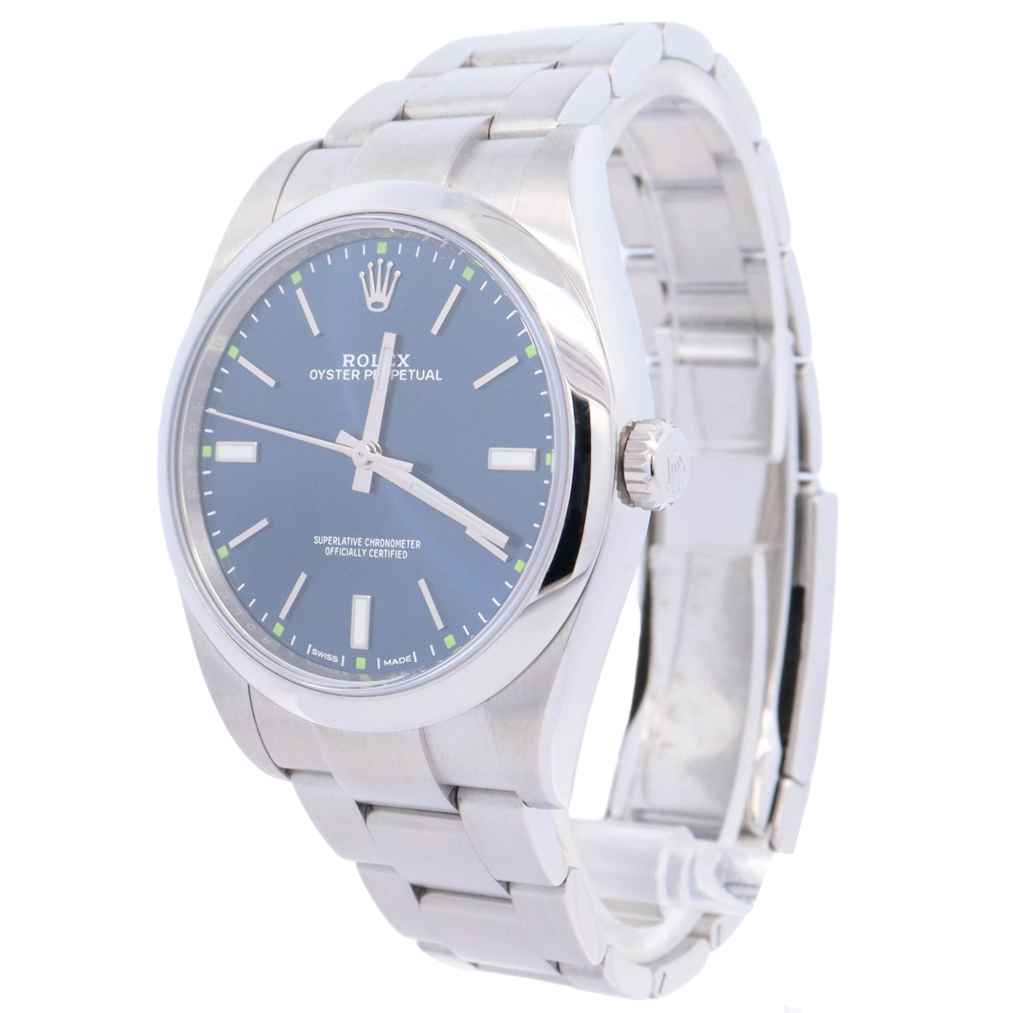 Rolex Oyster Perpetual 39mm Stainless Steel Blue Stick Dial Watch Reference# 114300 - Happy Jewelers Fine Jewelry Lifetime Warranty