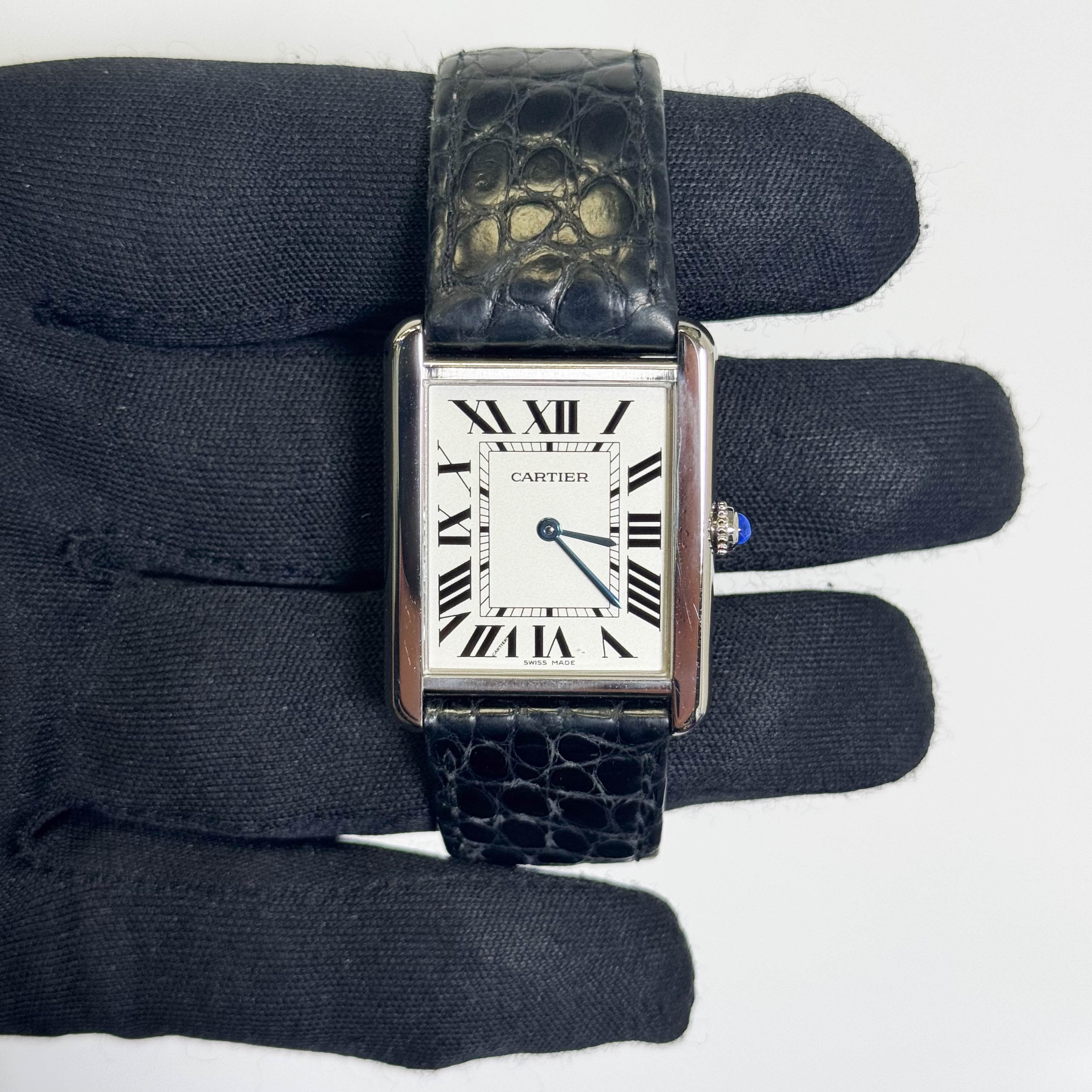 Cartier Tank Solo Stainless Steel 35mm Silver Dial Watch Ref# W1018355 - Happy Jewelers Fine Jewelry Lifetime Warranty