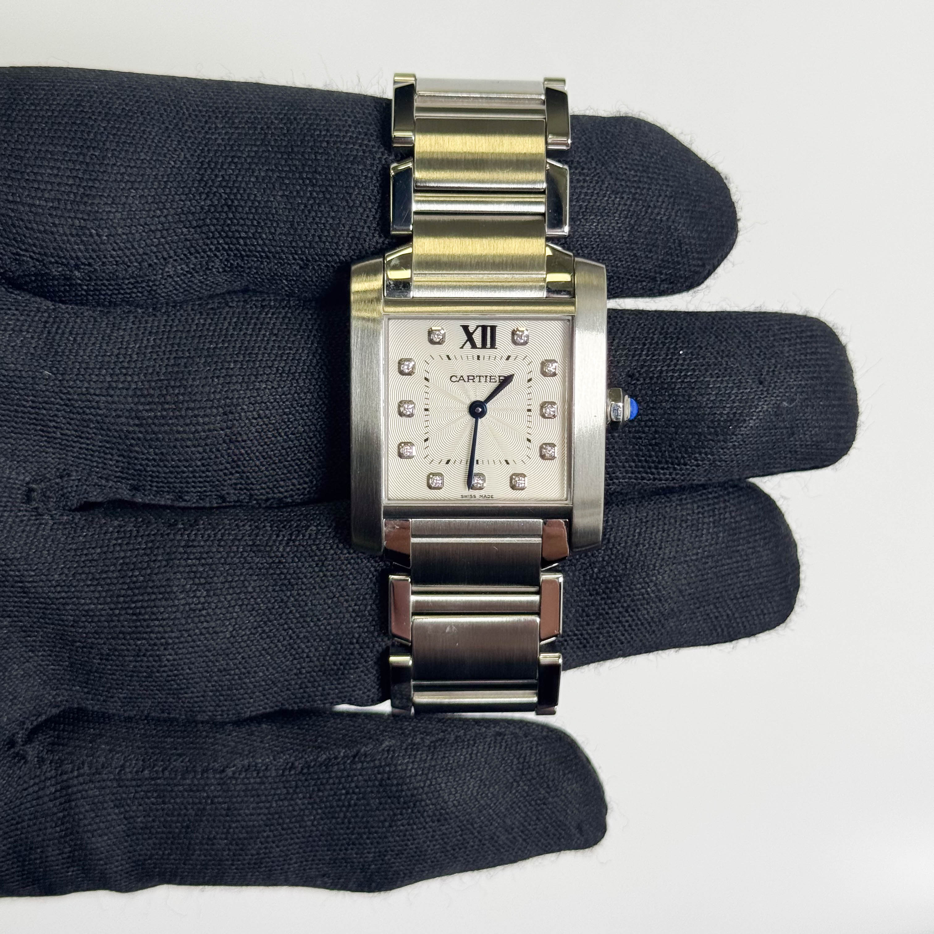 Cartier Tank Francaise 30mm Stainless Steel Silver Factory Diamond Dial Watch Ref# WE110007 - Happy Jewelers Fine Jewelry Lifetime Warranty