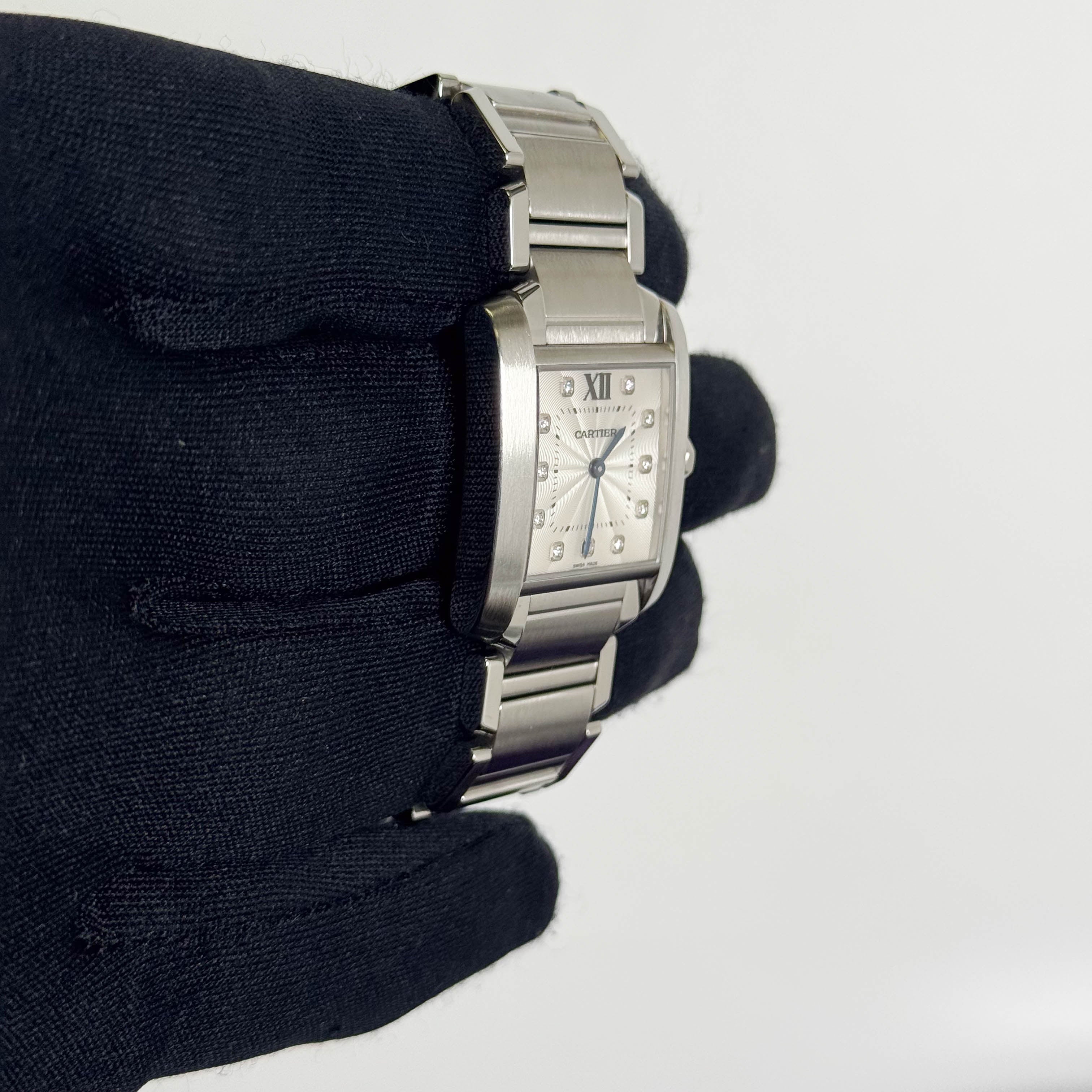 Cartier Tank Francaise 30mm Stainless Steel Silver Factory Diamond Dial Watch Ref# WE110007 - Happy Jewelers Fine Jewelry Lifetime Warranty
