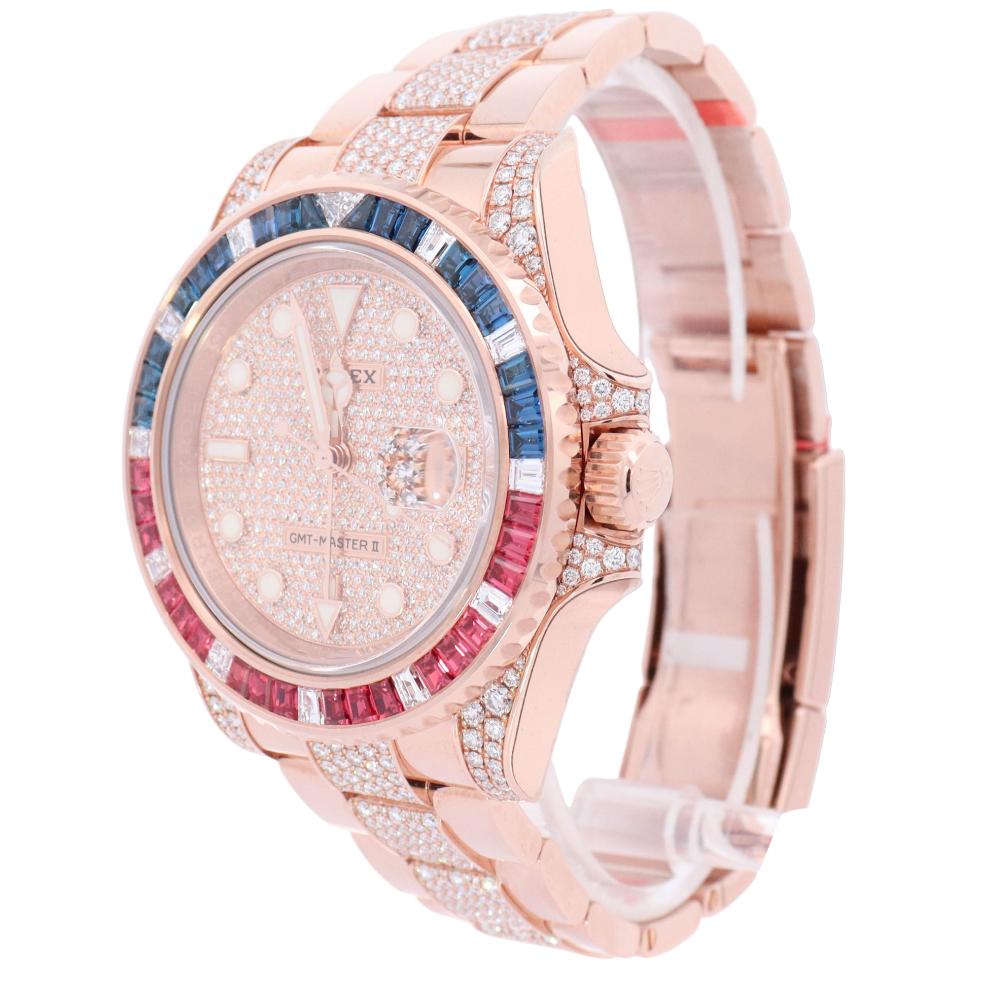 Rolex GMT Master II 40mm Rose Gold Factory Pave Diamond Dial Watch Reference# 126755SARU - Happy Jewelers Fine Jewelry Lifetime Warranty