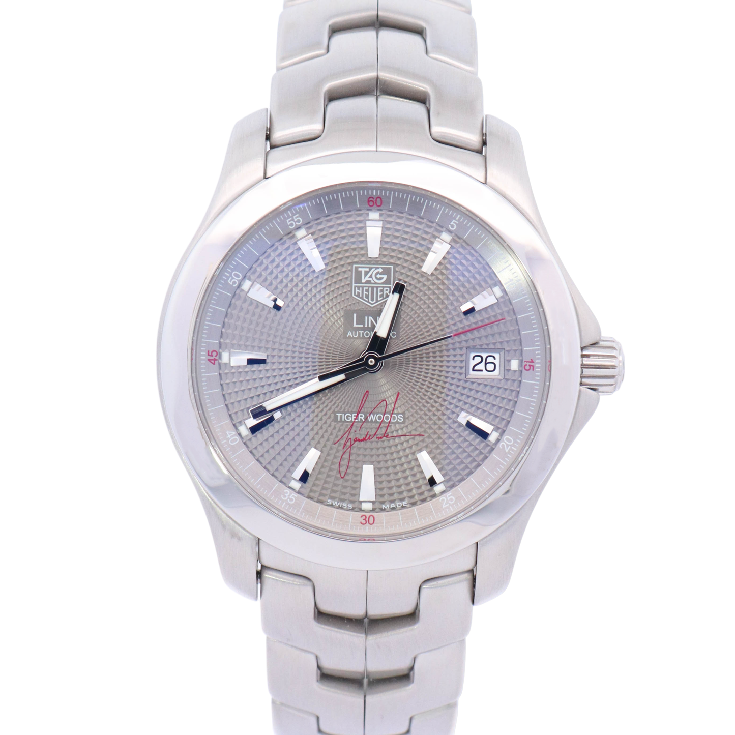 TAG Heuer Link "Tiger Woods Edition" 39mm Stainless Steel Silver Stick Dial Watch Reference# WJF2113.BA0570 - Happy Jewelers Fine Jewelry Lifetime Warranty