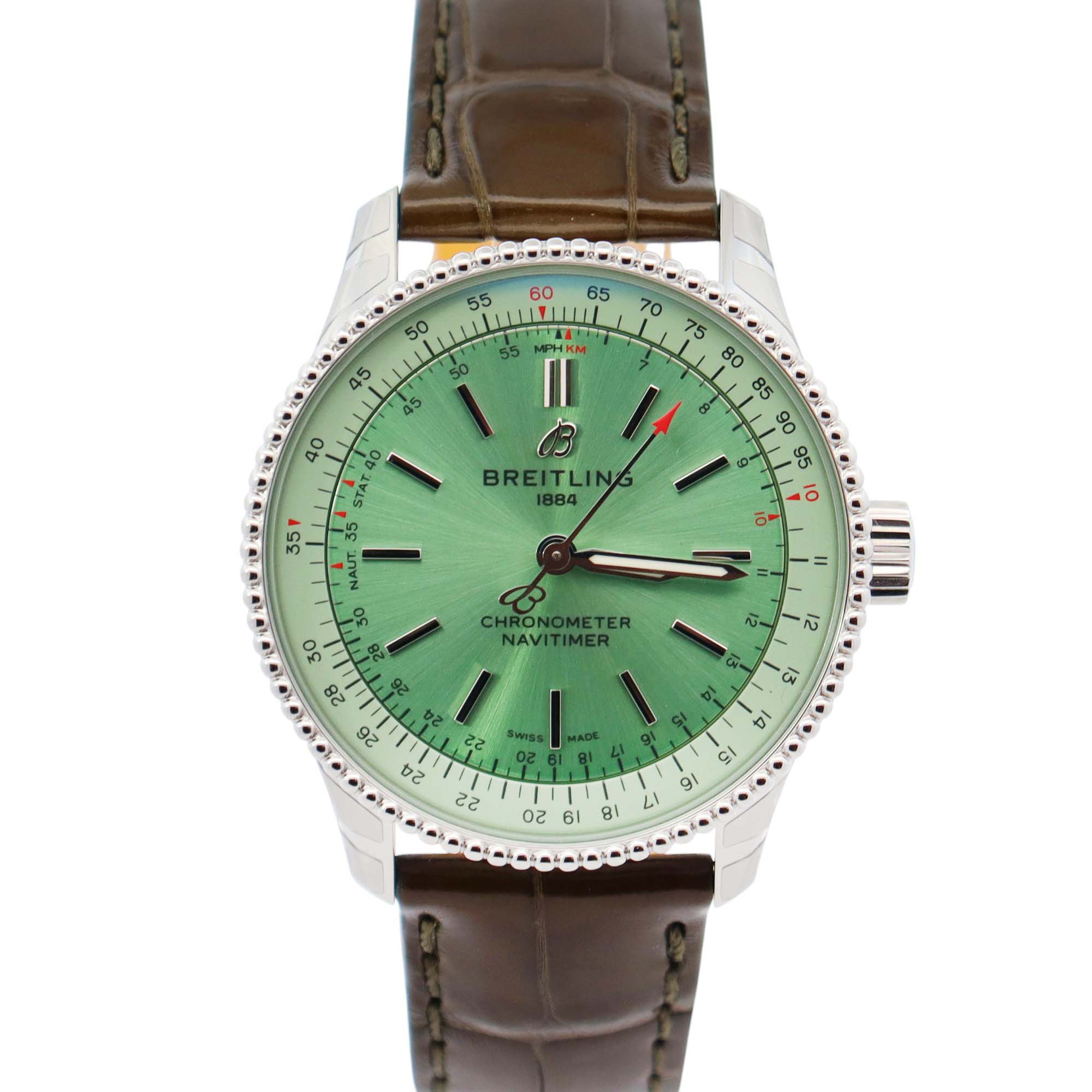 Breitling Navitimer 35mm Green Dial Watch Ref# A17395 - Happy Jewelers Fine Jewelry Lifetime Warranty