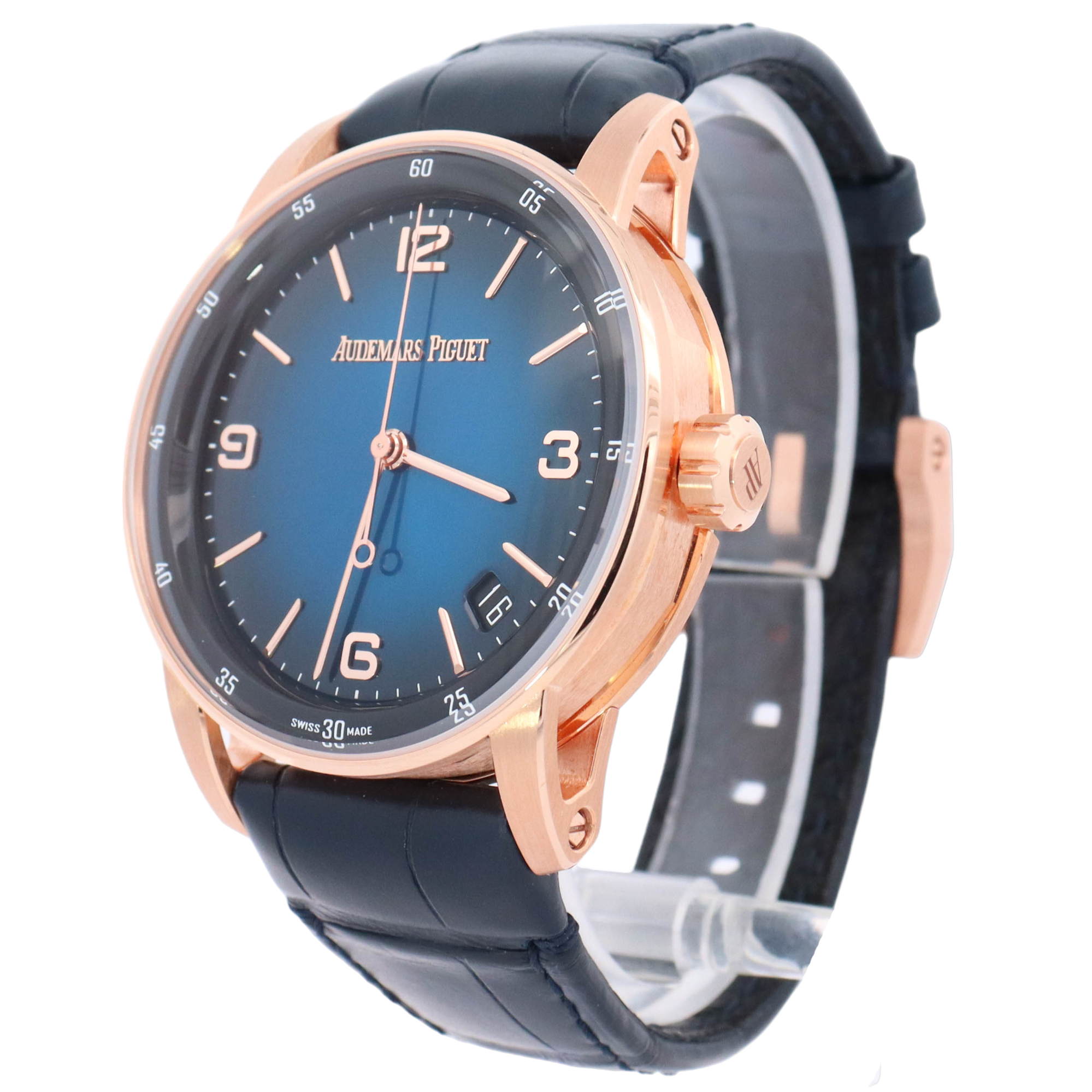 Audemars Piguet Code 11.59 41mm Rose Gold Smoked Lacquered Blue Dial Watch Reference# 15210OR.OO.A028CR.01 - Happy Jewelers Fine Jewelry Lifetime Warranty