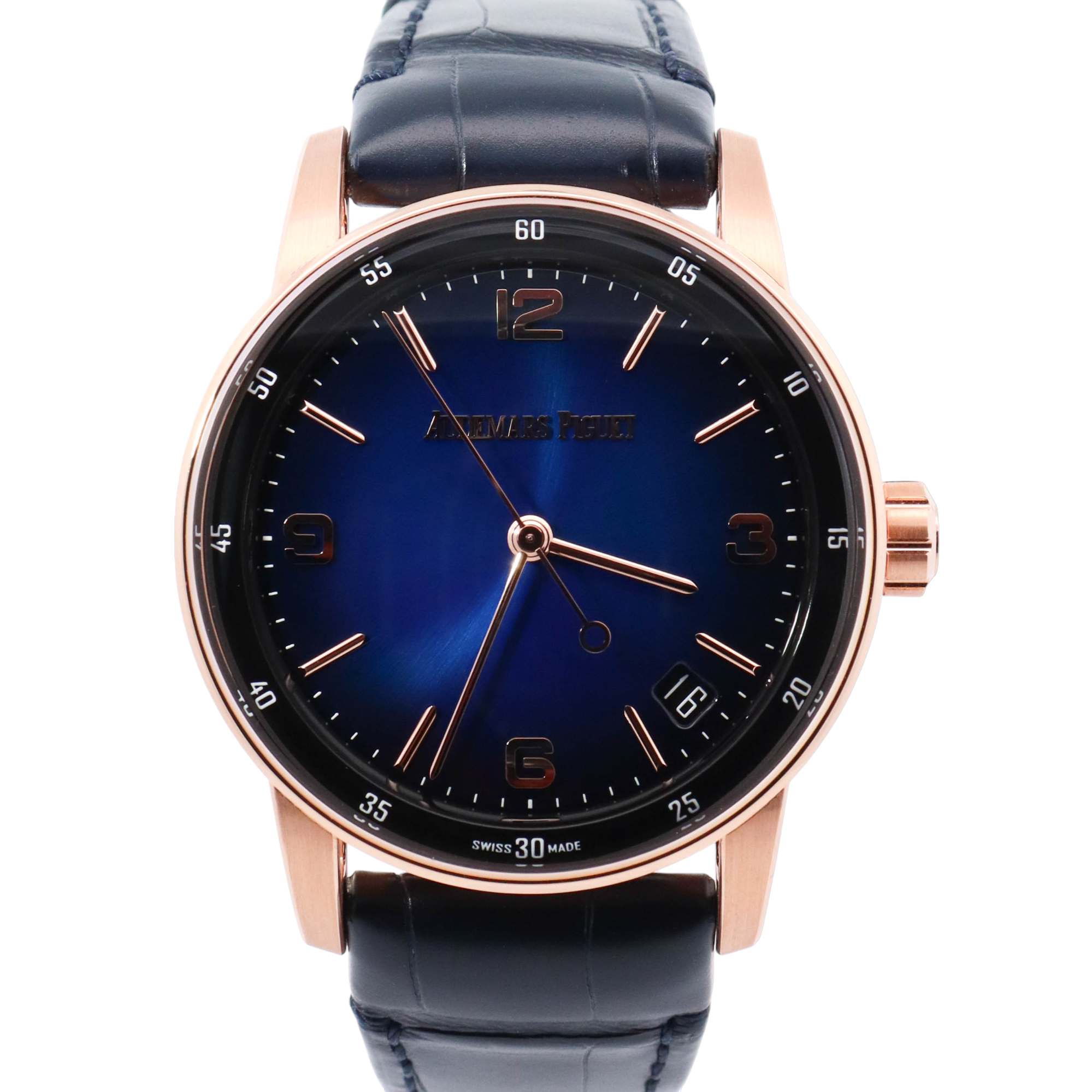Audemars Piguet Code 11.59 41mm Rose Gold Smoked Lacquered Blue Dial Watch Reference# 15210OR.OO.A028CR.01 - Happy Jewelers Fine Jewelry Lifetime Warranty