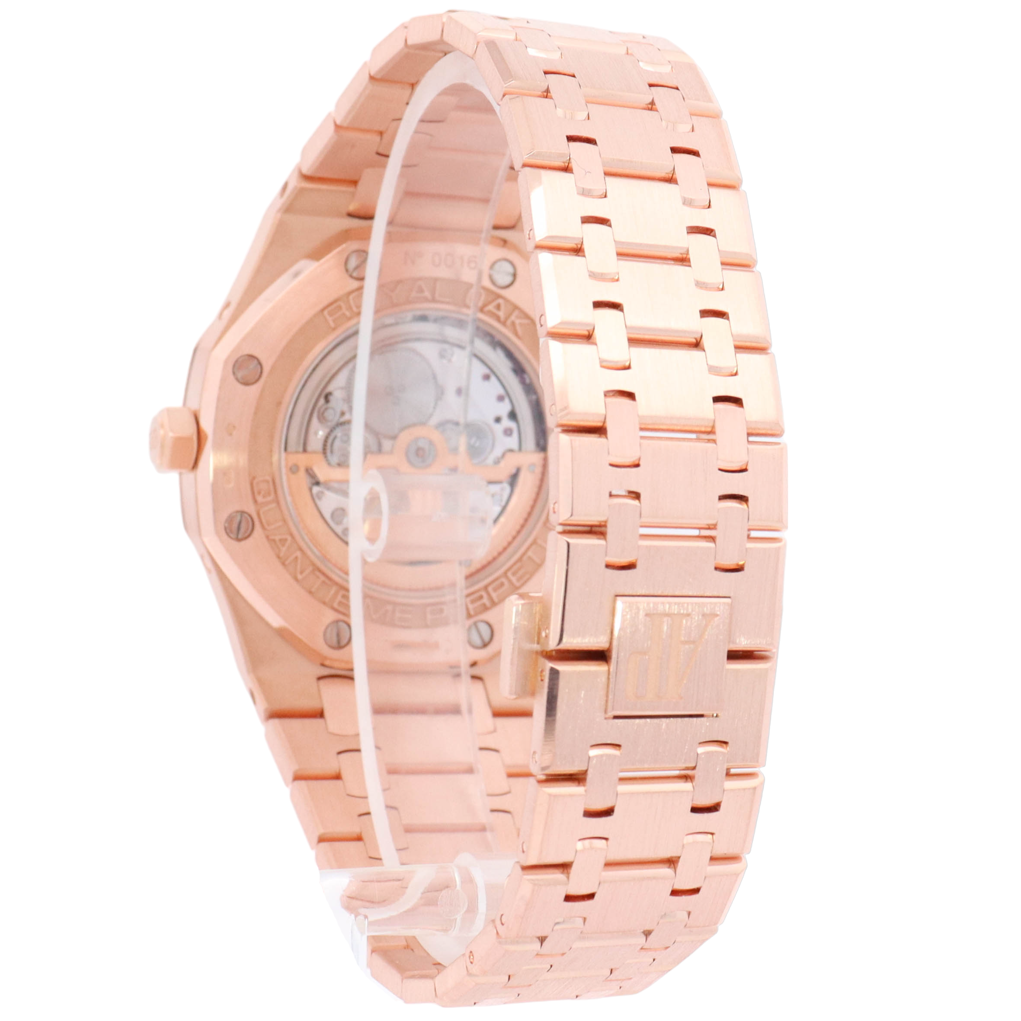 Audemars Piguet Royal Oak Perpetual Calendar 41mm Rose Gold Blue "Grande Tapisserie" Stick Dial Watch Reference# 26574OR.OO.1220OR.03 - Happy Jewelers Fine Jewelry Lifetime Warranty