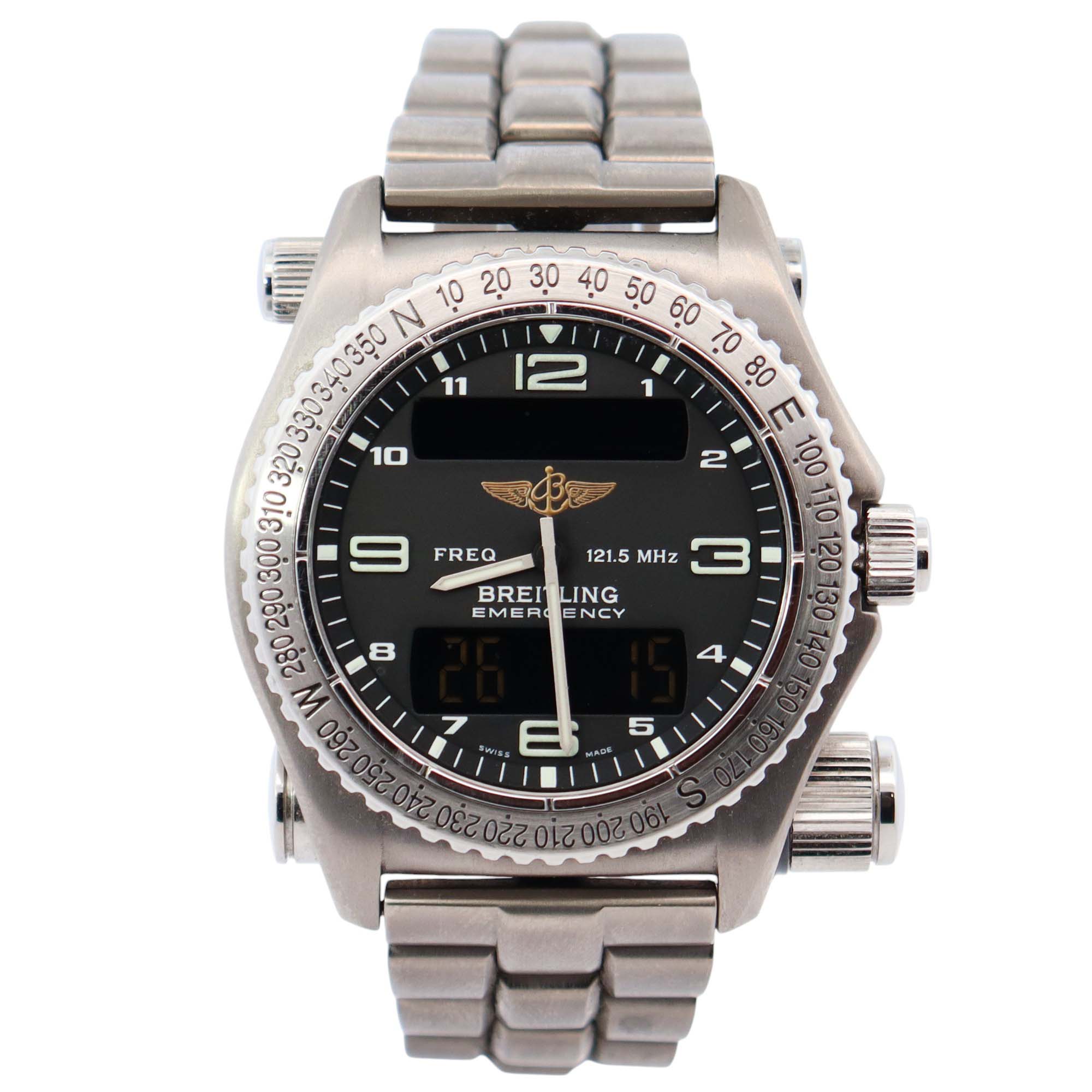 Breitling Emergency 43mm Black Dial Watch Ref# E56321 - Happy Jewelers Fine Jewelry Lifetime Warranty