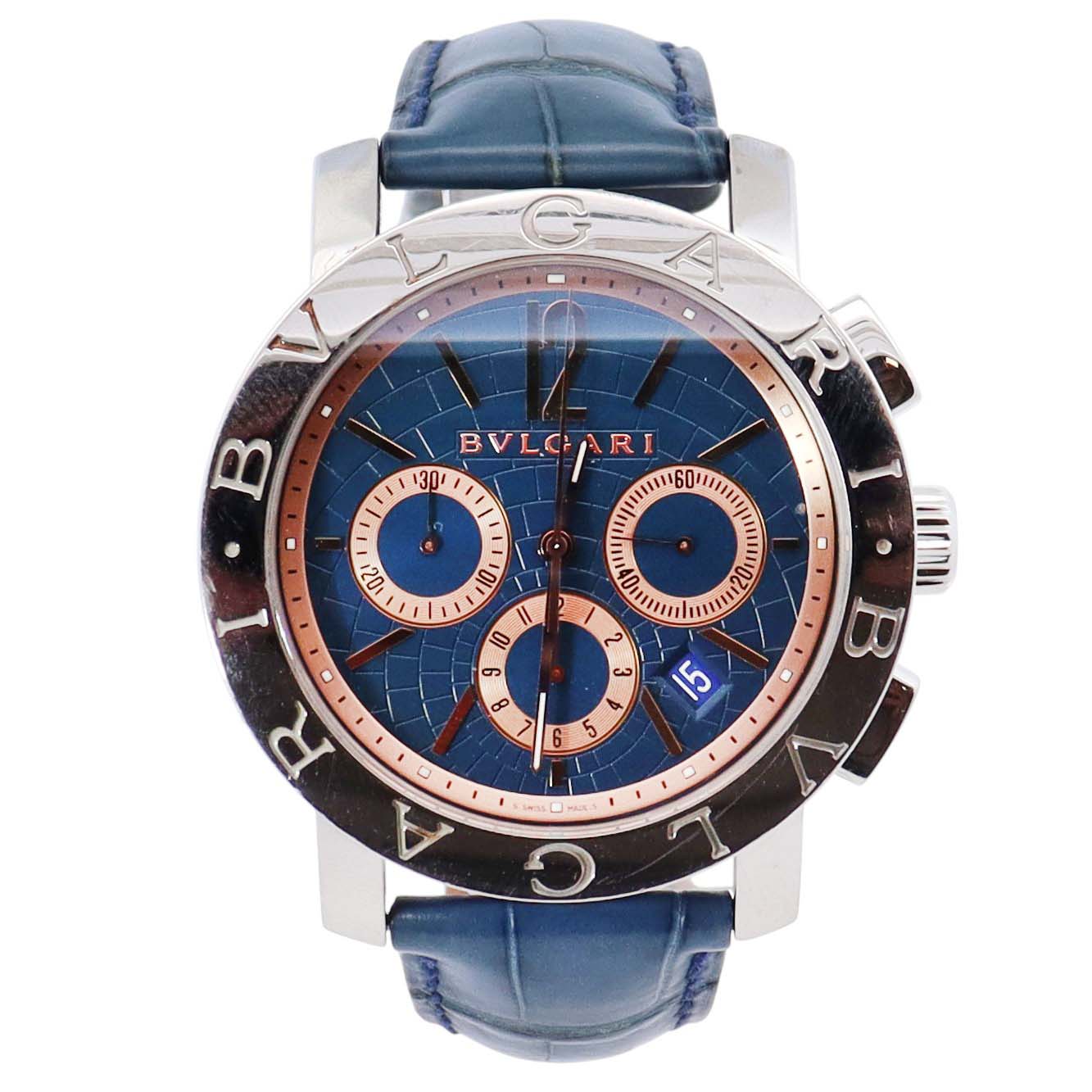 Bvlgari Chronograph 42mm Blue Dial Watch Ref# BB 42 SL CH – Happy
