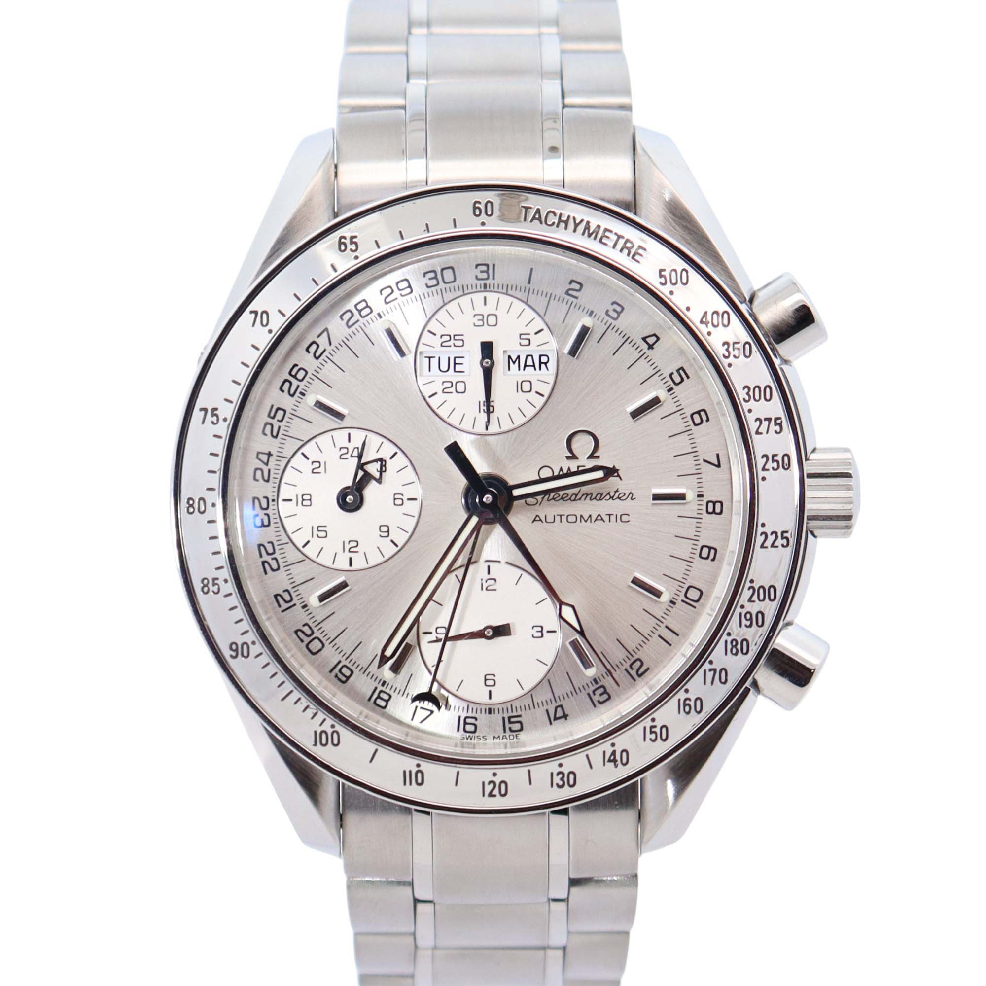 Omega Speedmaster 39mm Silver Dial Watch Ref# 3523.30.00 - Happy Jewelers Fine Jewelry Lifetime Warranty