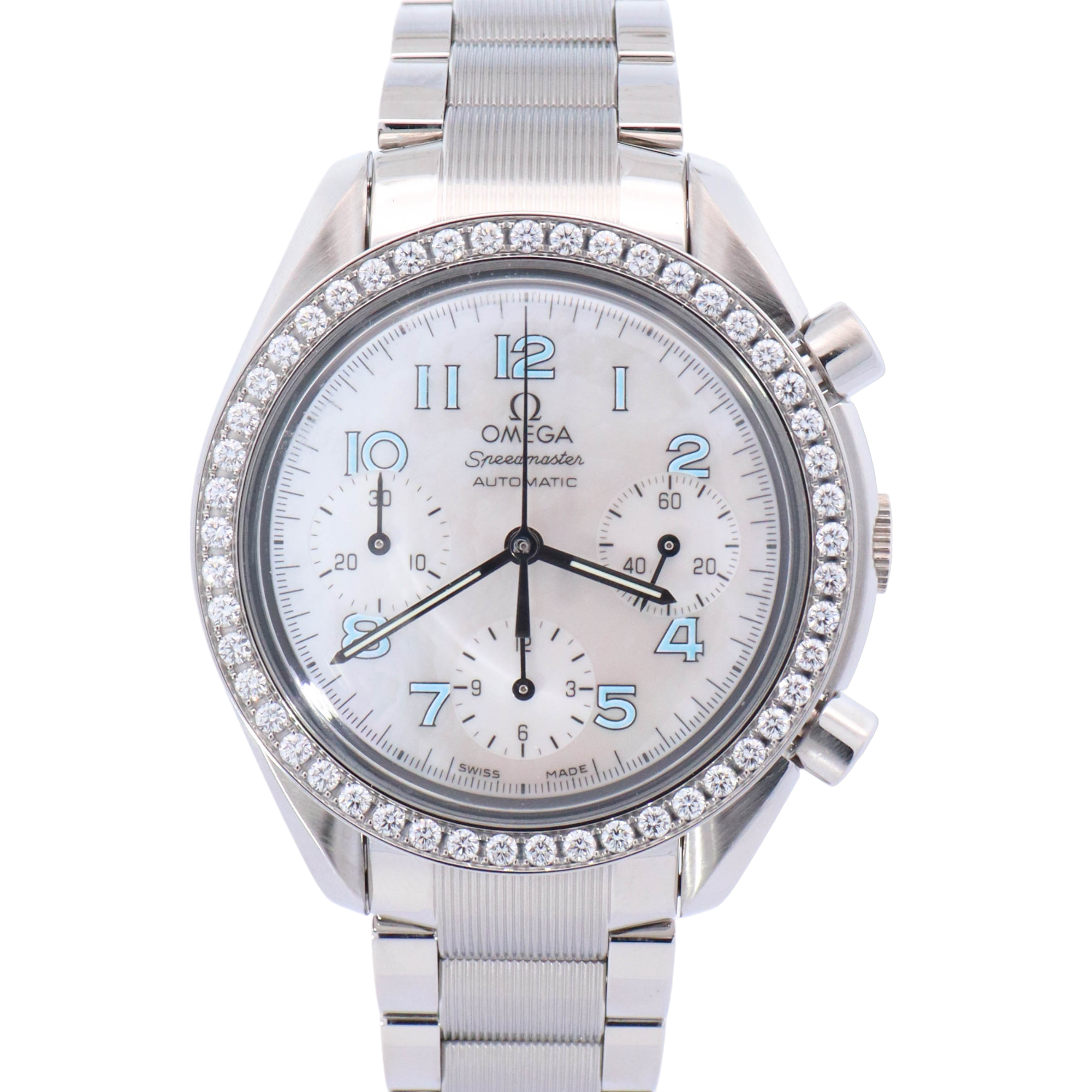 Omega Speedmaster 35.5mm Stainless Steel White MOP Chronograph Dial Watch Reference# 3515.71 - Happy Jewelers Fine Jewelry Lifetime Warranty