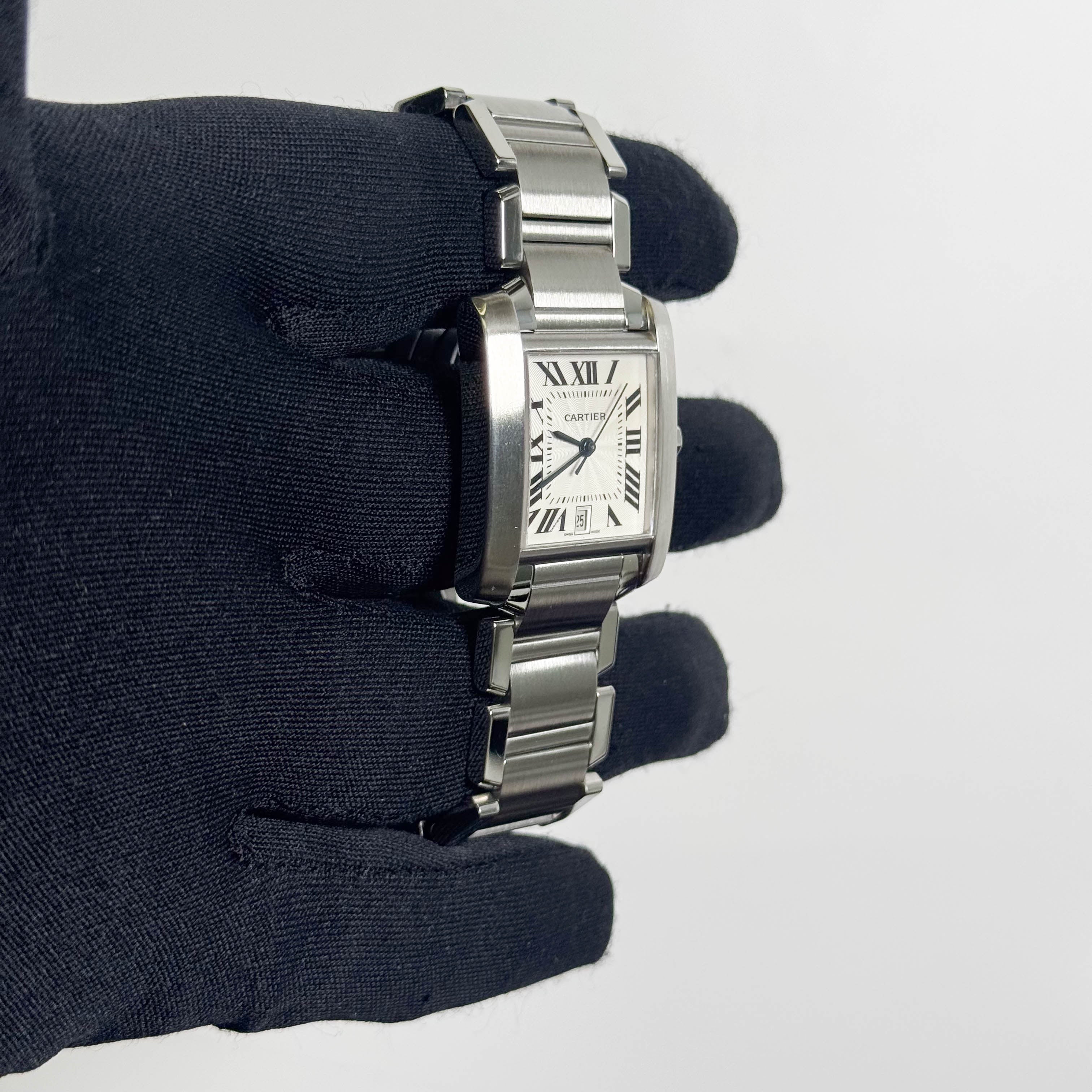 Cartier Tank Française Stainless Steel 28mm White Dial Watch Ref# W51002Q3 - Happy Jewelers Fine Jewelry Lifetime Warranty