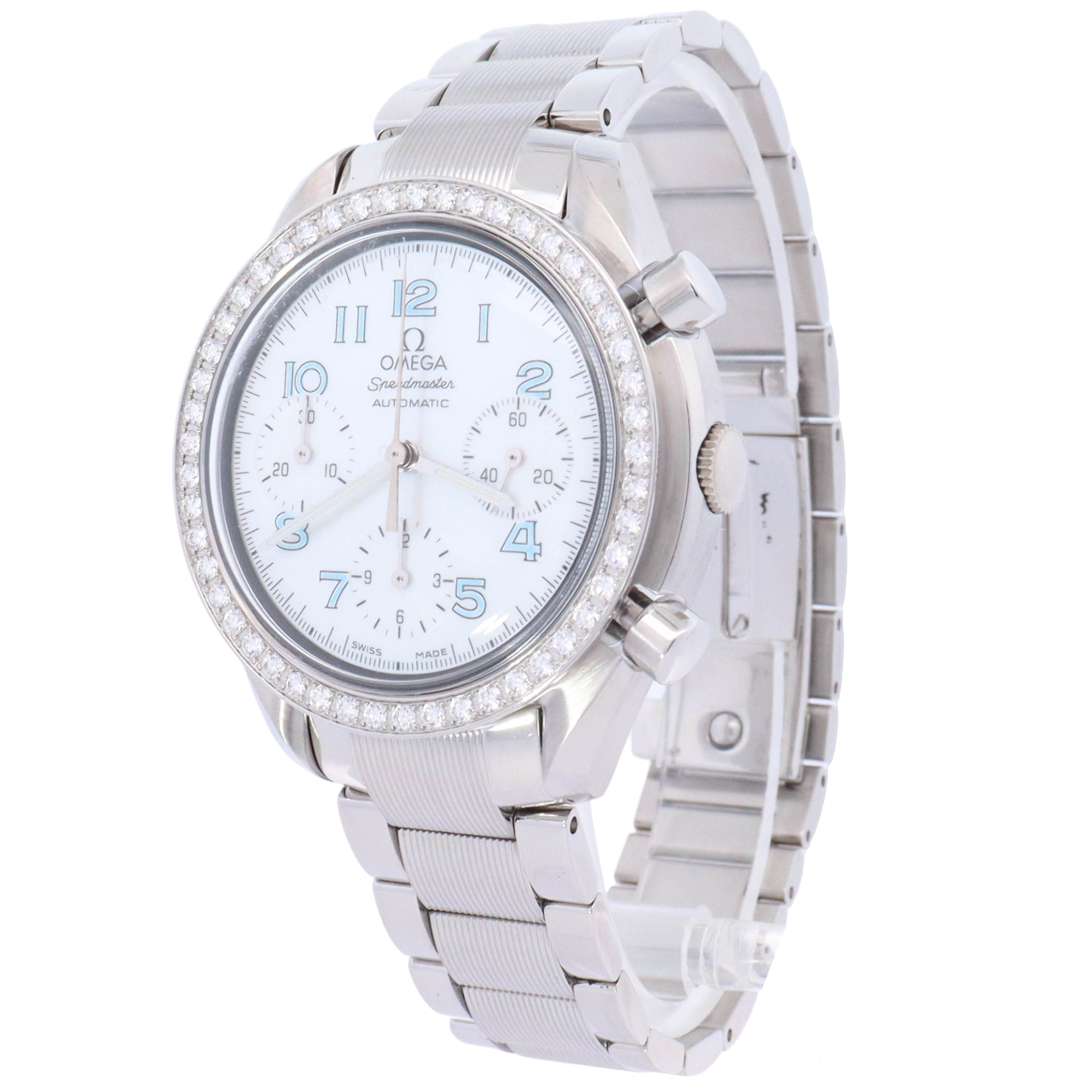 Omega Speedmaster 35.5mm Stainless Steel White MOP Chronograph Dial Watch Reference# 3515.71 - Happy Jewelers Fine Jewelry Lifetime Warranty