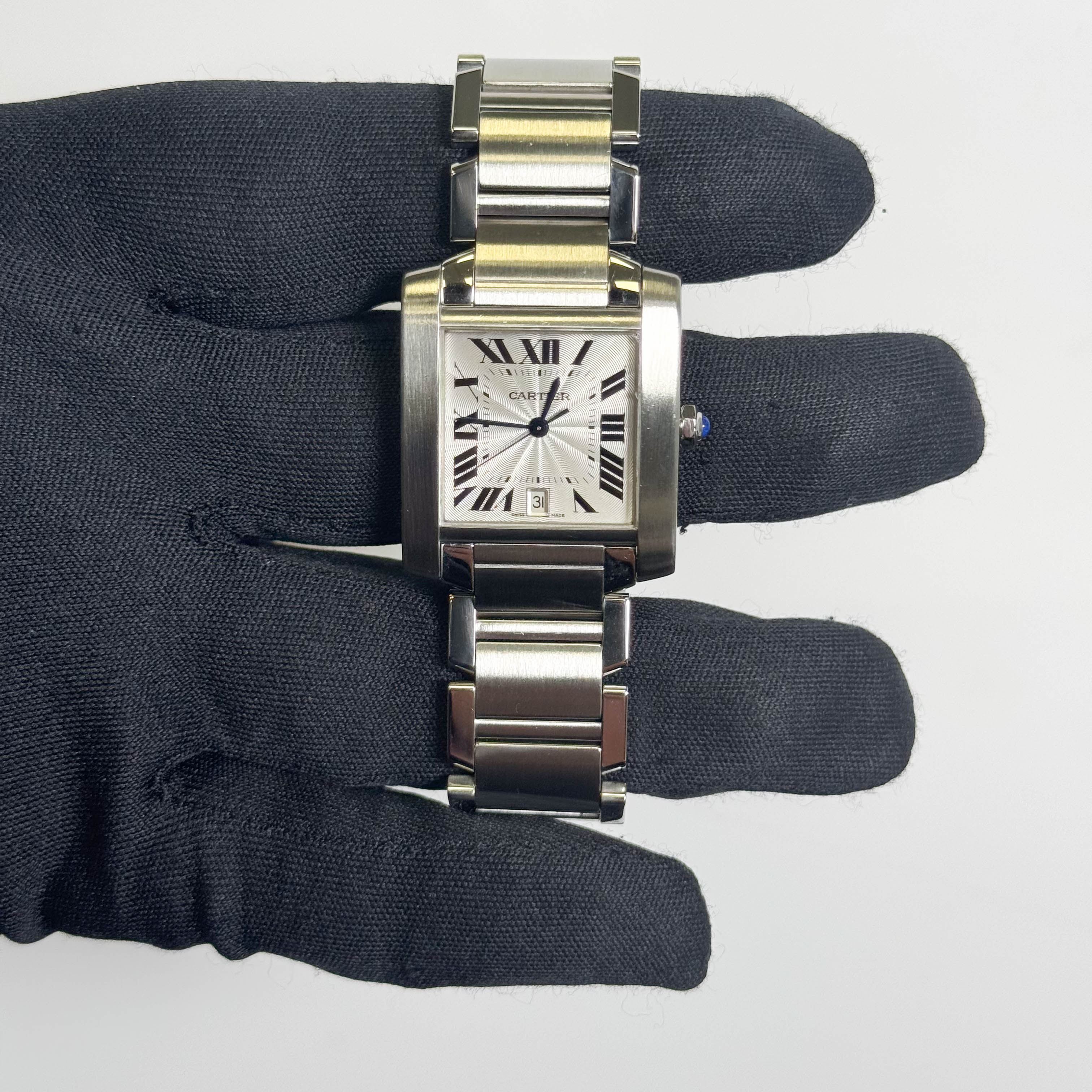 Cartier Tank Française Stainless Steel 28mm White Dial Watch Ref# W51002Q3 - Happy Jewelers Fine Jewelry Lifetime Warranty