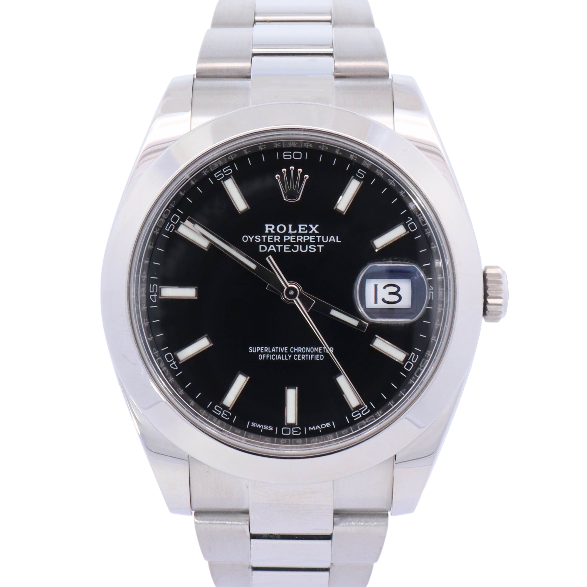 Rolex Datejust 41mm Stainless Steel Black Stick Dial Watch Reference# 126300 - Happy Jewelers Fine Jewelry Lifetime Warranty