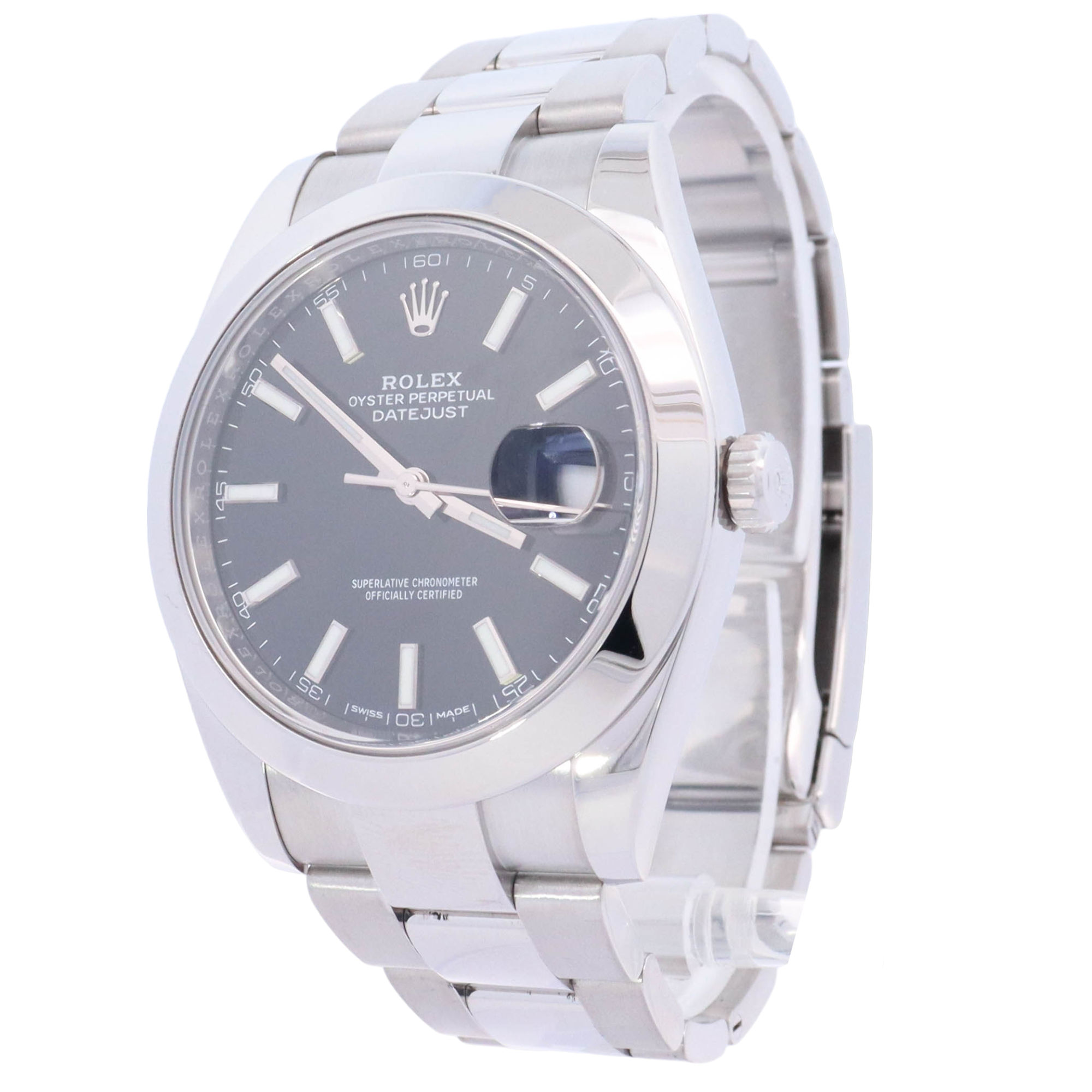 Rolex Datejust 41mm Stainless Steel Black Stick Dial Watch Reference# 126300 - Happy Jewelers Fine Jewelry Lifetime Warranty