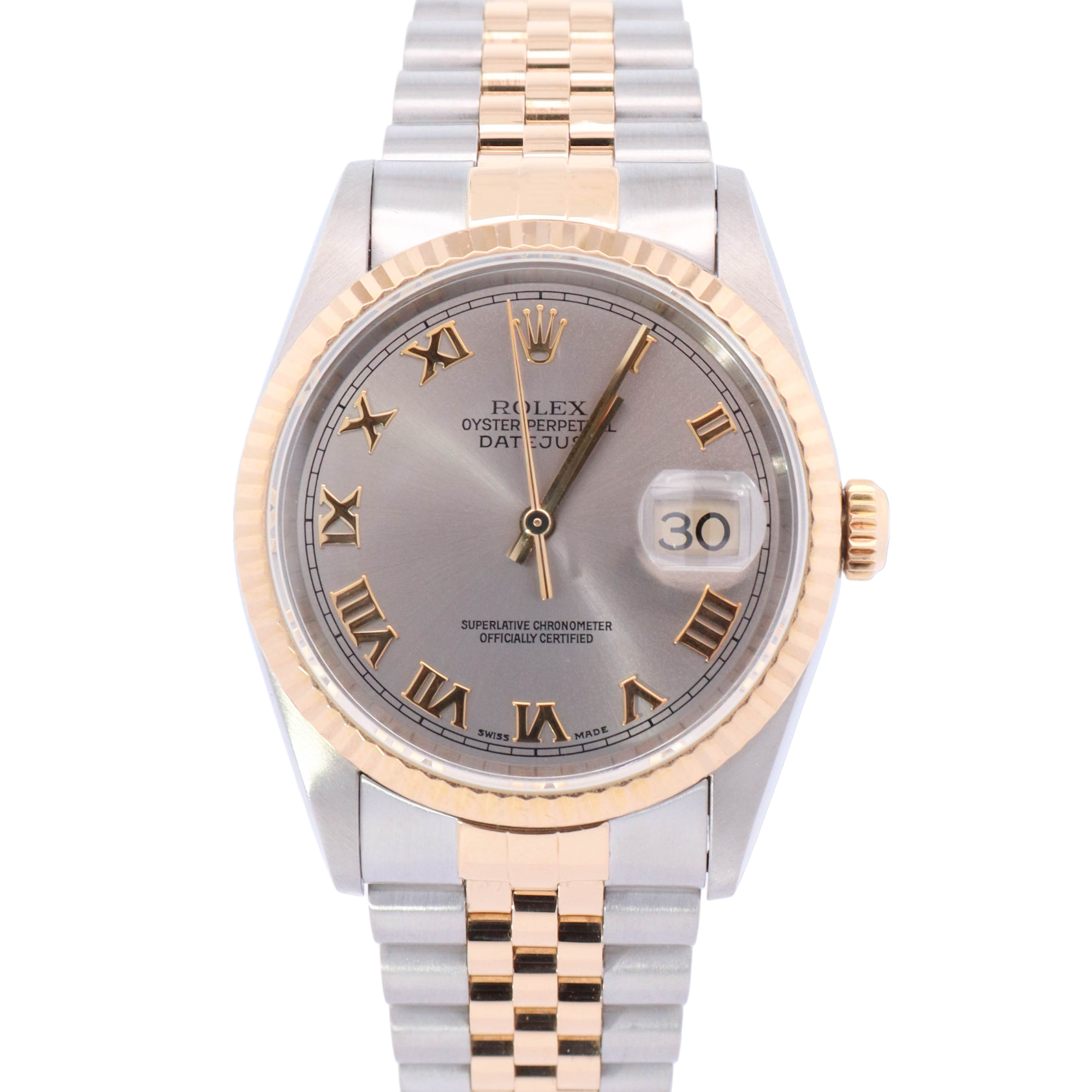 Rolex Datejust 36mm Yellow Gold & Stainless Steel Slate Gray Roman Dial Watch Reference# 16233 - Happy Jewelers Fine Jewelry Lifetime Warranty