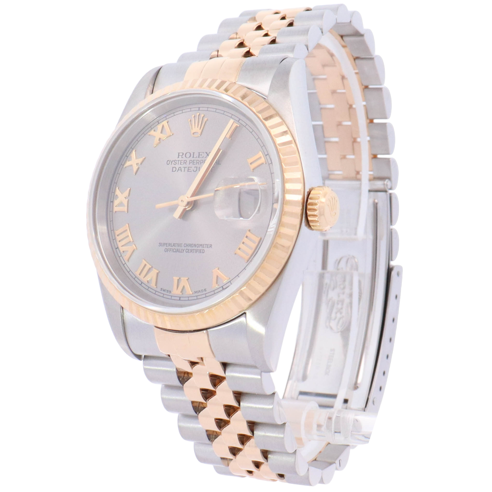 Rolex Datejust 36mm Yellow Gold & Stainless Steel Slate Gray Roman Dial Watch Reference# 16233 - Happy Jewelers Fine Jewelry Lifetime Warranty