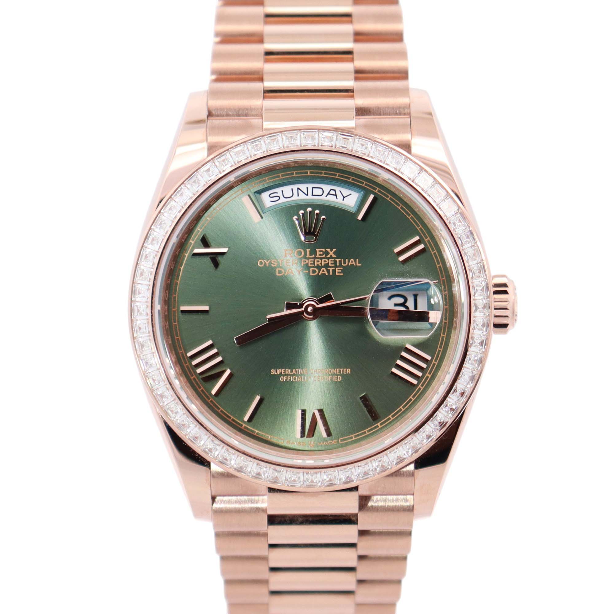 レイキャビック　グラデーション　カーキ Rolex Day-Date 36mm Olive Dial Watch Ref# 128395TBR – Happy Jewelers