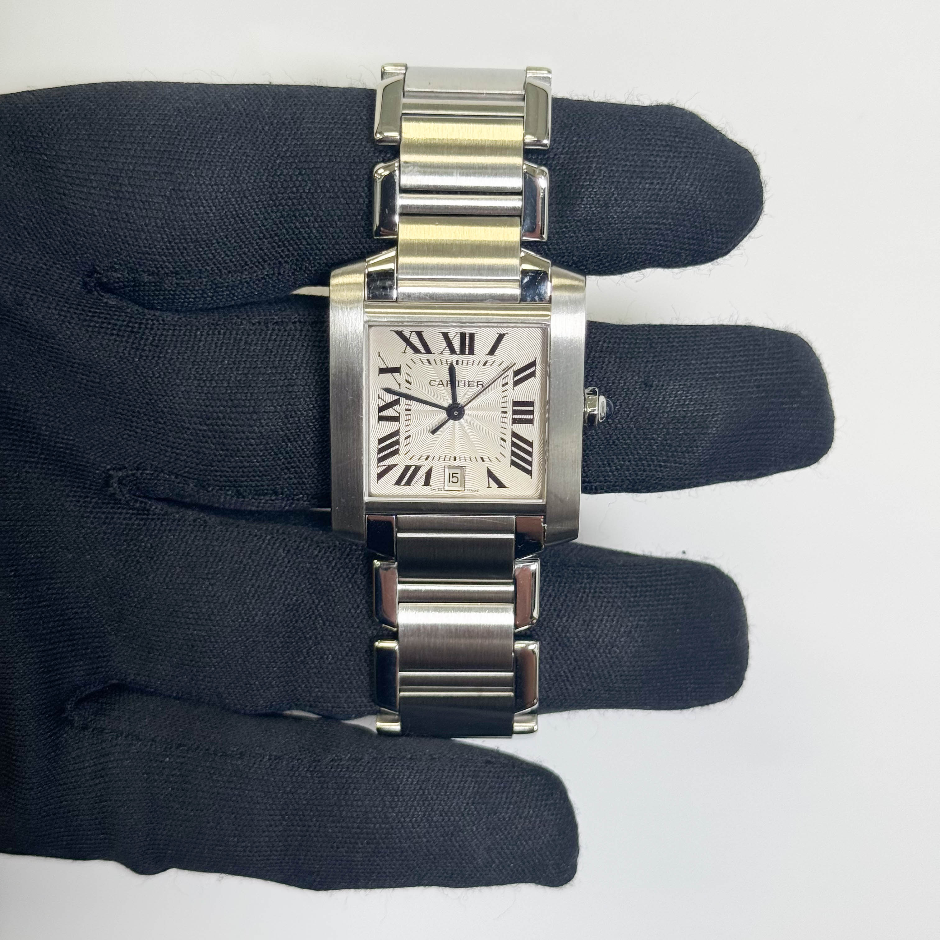 Cartier Tank Française Stainless Steel 28mm White Dial Watch Ref# W51002Q3 - Happy Jewelers Fine Jewelry Lifetime Warranty