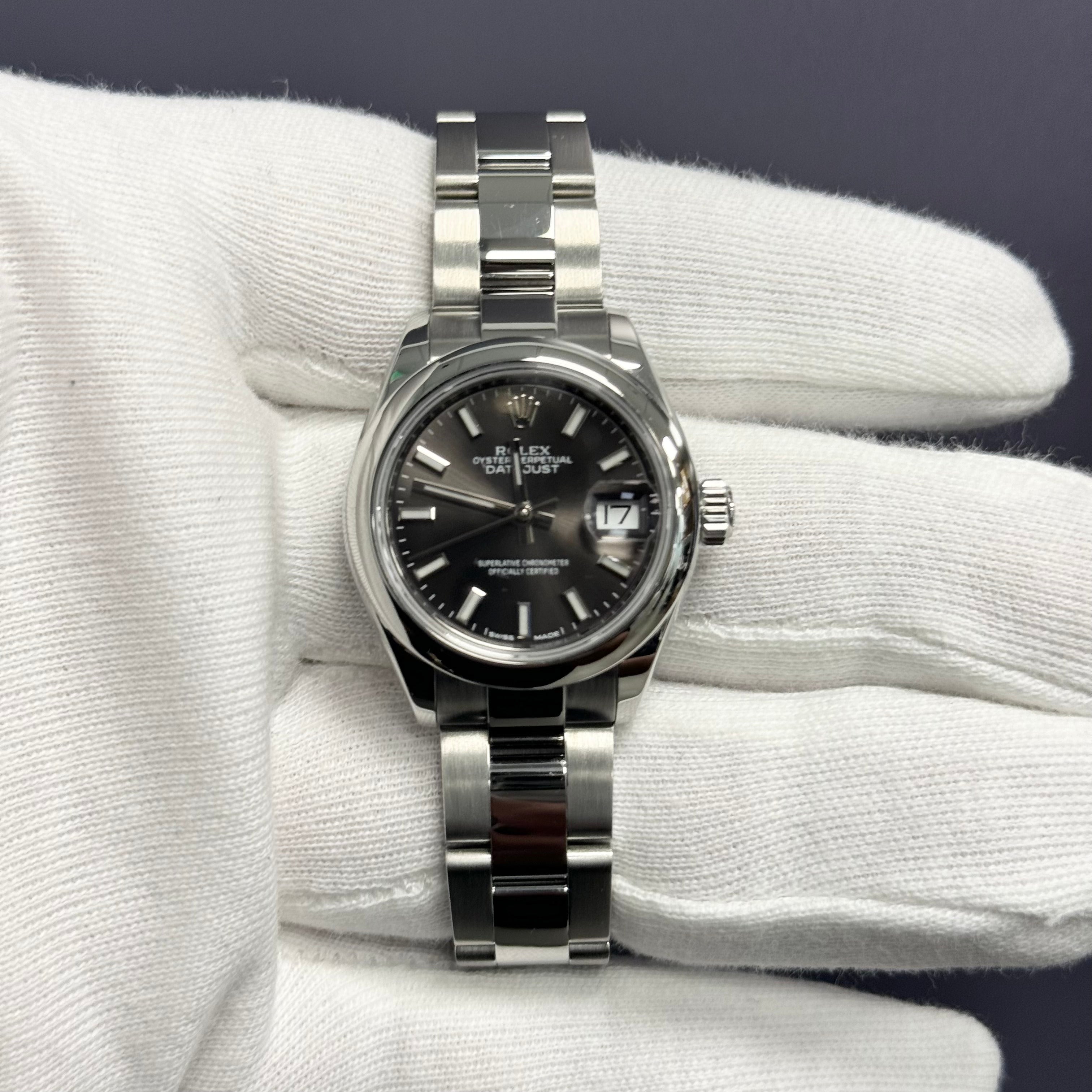 Rolex Datejust 28mm Stainless Steel Rhodium Stick Dial Watch Ref# 279160 - Happy Jewelers Fine Jewelry Lifetime Warranty