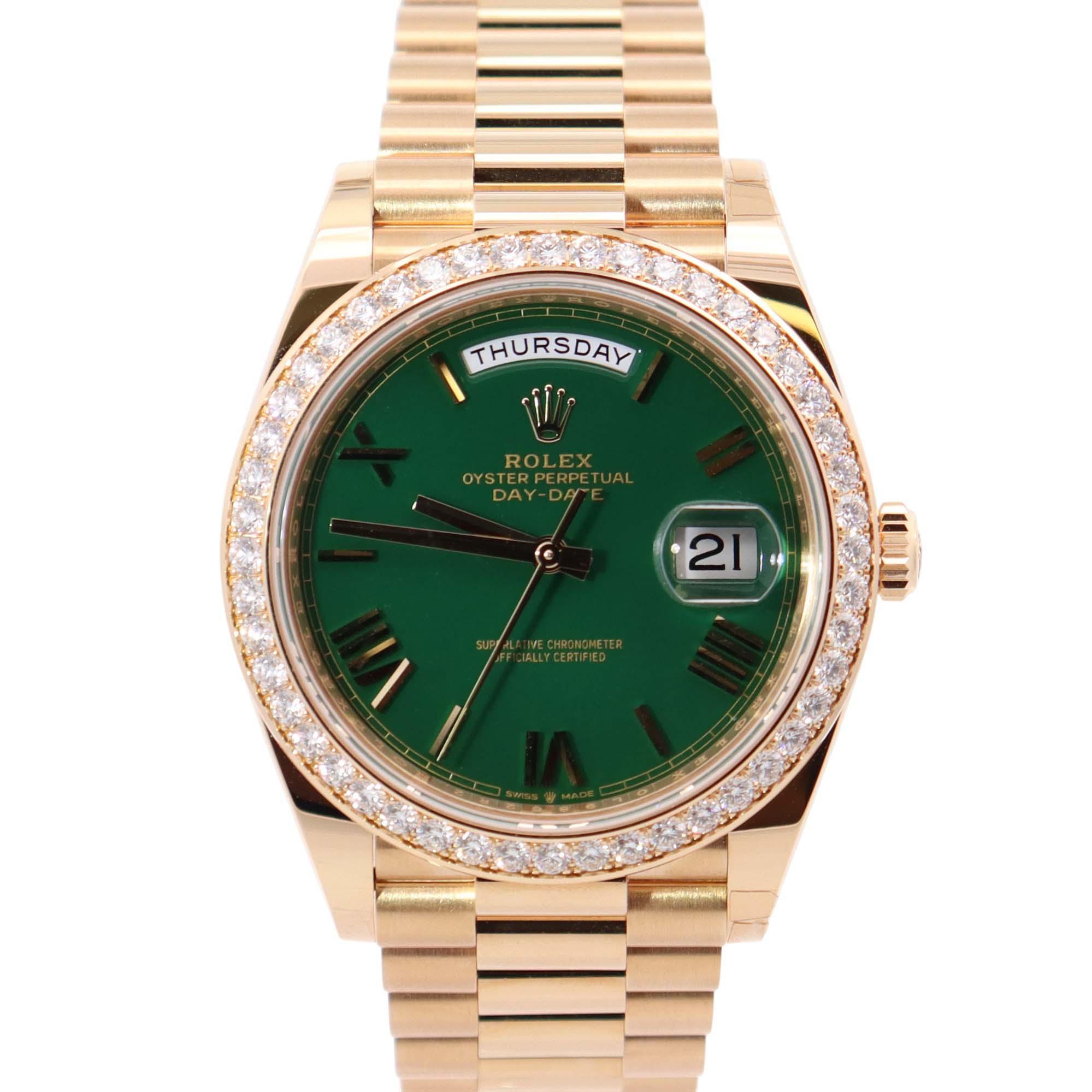 Rolex Day-Date 40mm Green Dial Watch Ref# 228348RBR - Happy Jewelers Fine Jewelry Lifetime Warranty