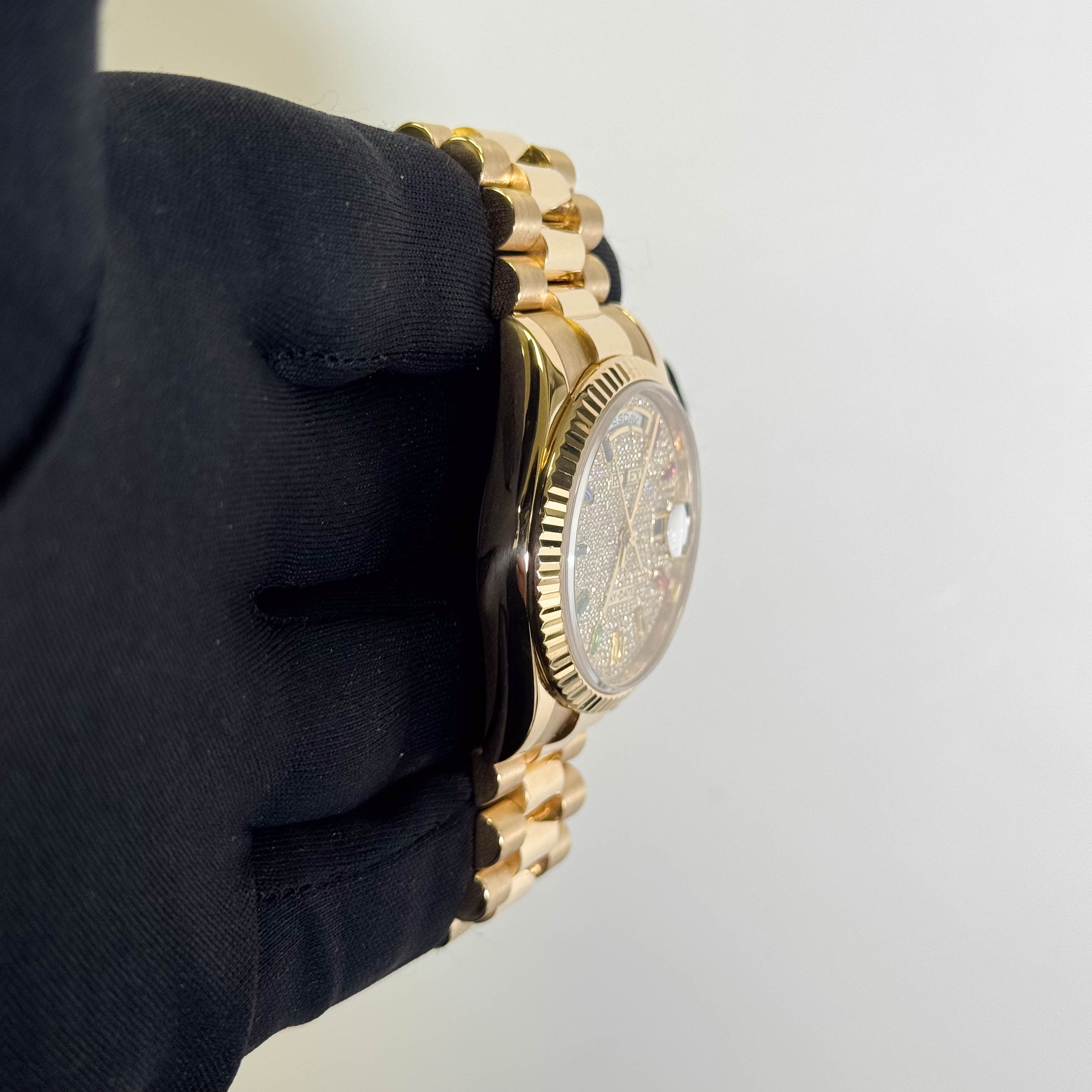 Rolex Day-Date 36mm Custom Pave Dial Watch Ref# 118348 - Happy Jewelers Fine Jewelry Lifetime Warranty