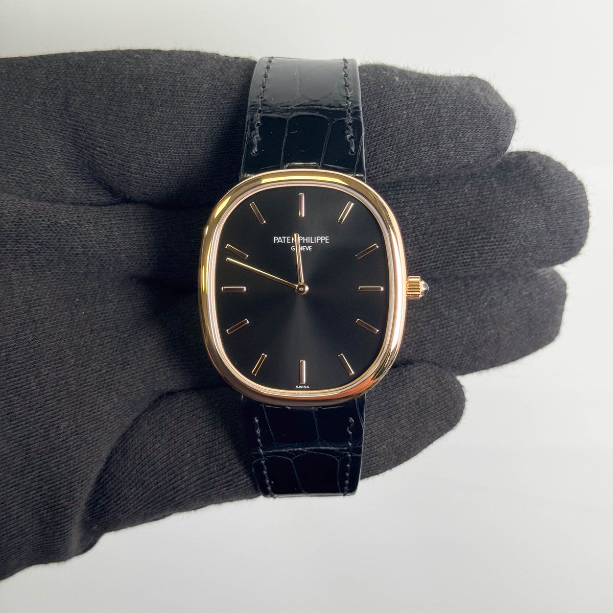 Patek Philippe Golden Ellipse 34.5x39.5mm Black Dial Watch Ref# 5738R-001
