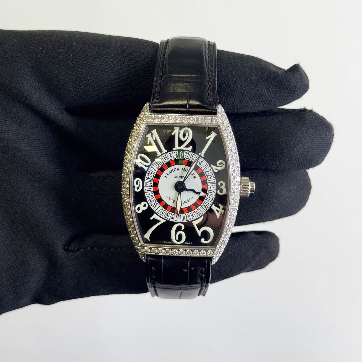 Franck Muller Vegas D White Gold 34mm x 46mm Black Roulette Dial Watch Ref# 6850 VEGAS D