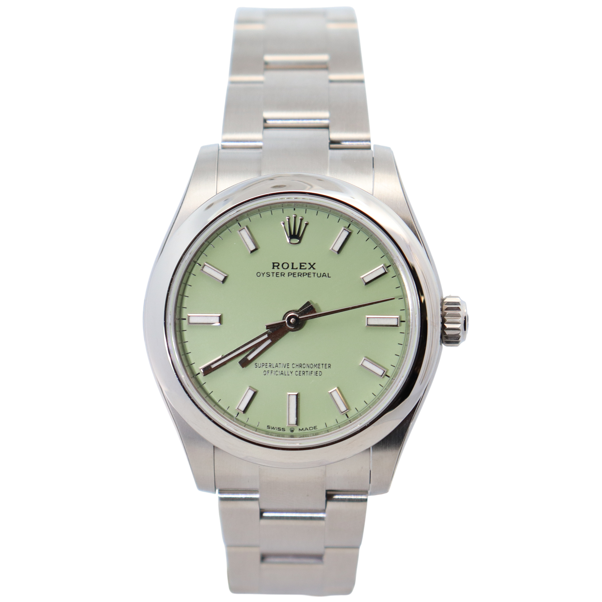 Rolex Oyster Perpetual 34mm Pistachio Dial Watch Ref# 124200 - Happy Jewelers Fine Jewelry Lifetime Warranty