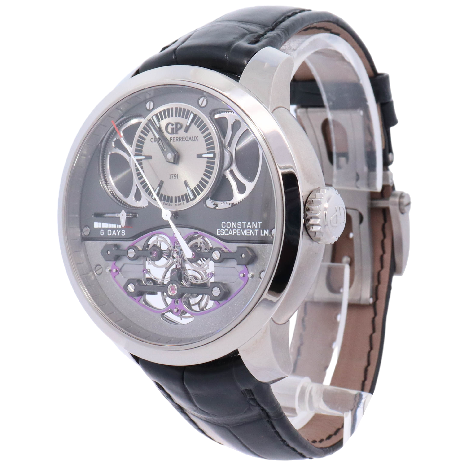 Girard Perregaux Constant Escapement L.M. 46mm Titanium Black Skeleton Dial Watch Reference# 93505-21-631-BA6E - Happy Jewelers Fine Jewelry Lifetime Warranty
