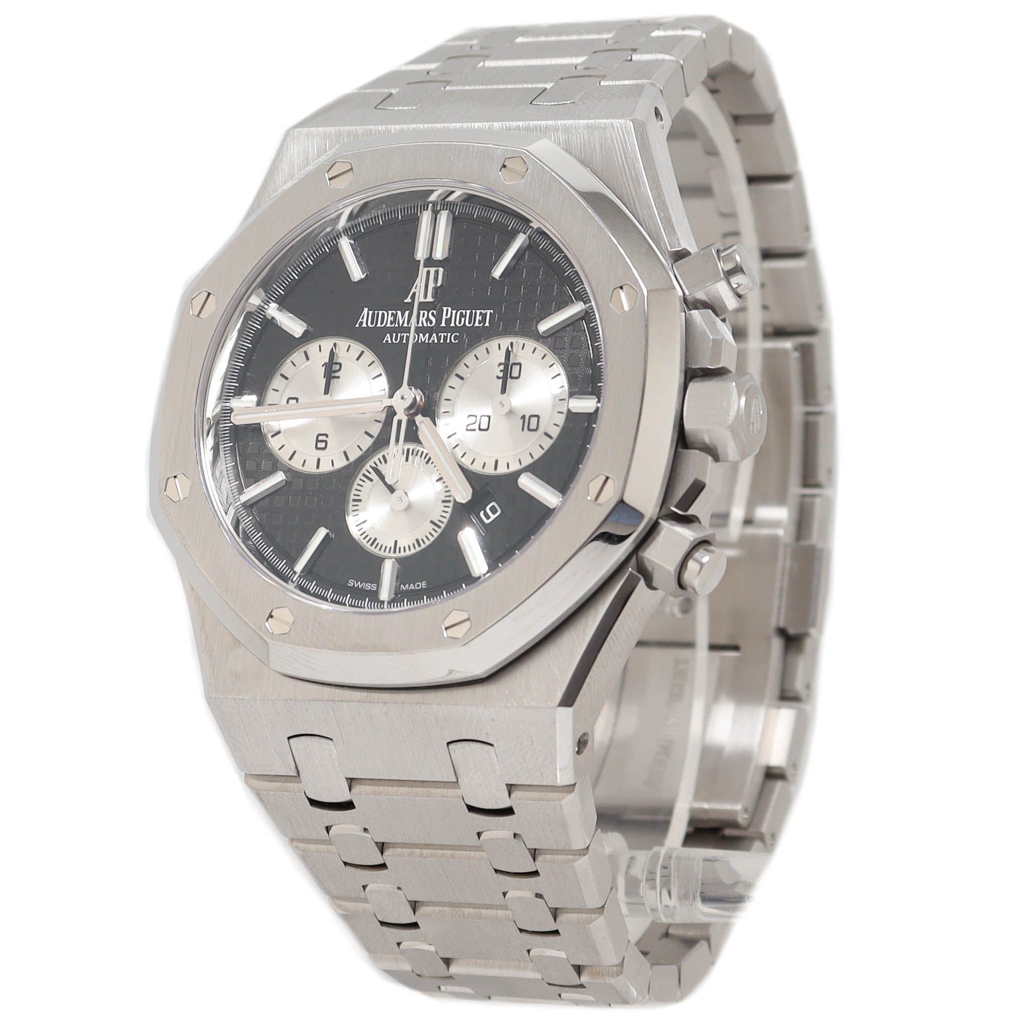 Audemars Piguet Men's Royal Oak Stainless Steel 41mm Black "Grande Tapisserie" Dial Watch Reference# 26331ST.OO.1220ST.02 - Happy Jewelers Fine Jewelry Lifetime Warranty