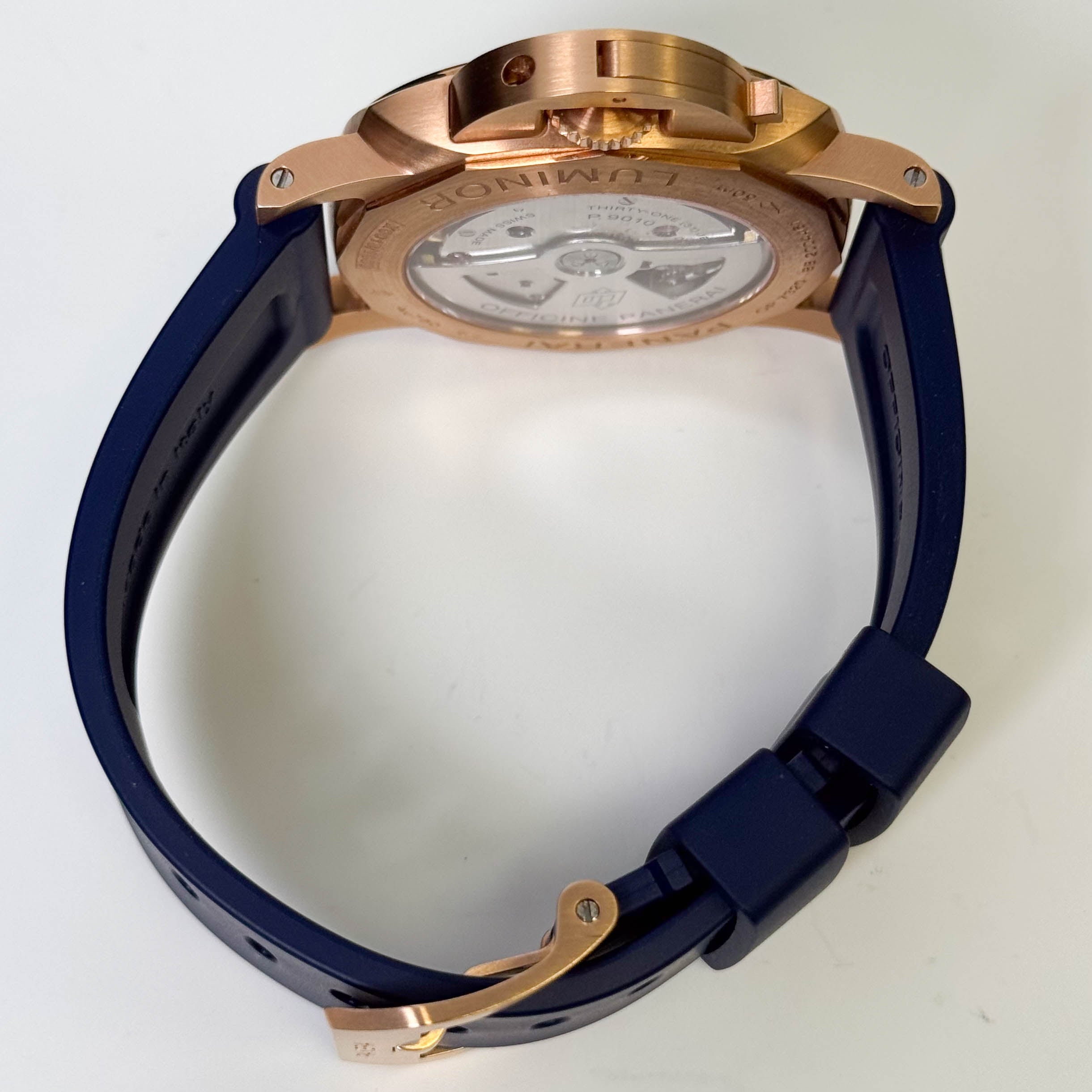 Panerai Luminor Marina Goldtech 44mm Blue Dial Watch Ref# PAM01112 - Happy Jewelers Fine Jewelry Lifetime Warranty