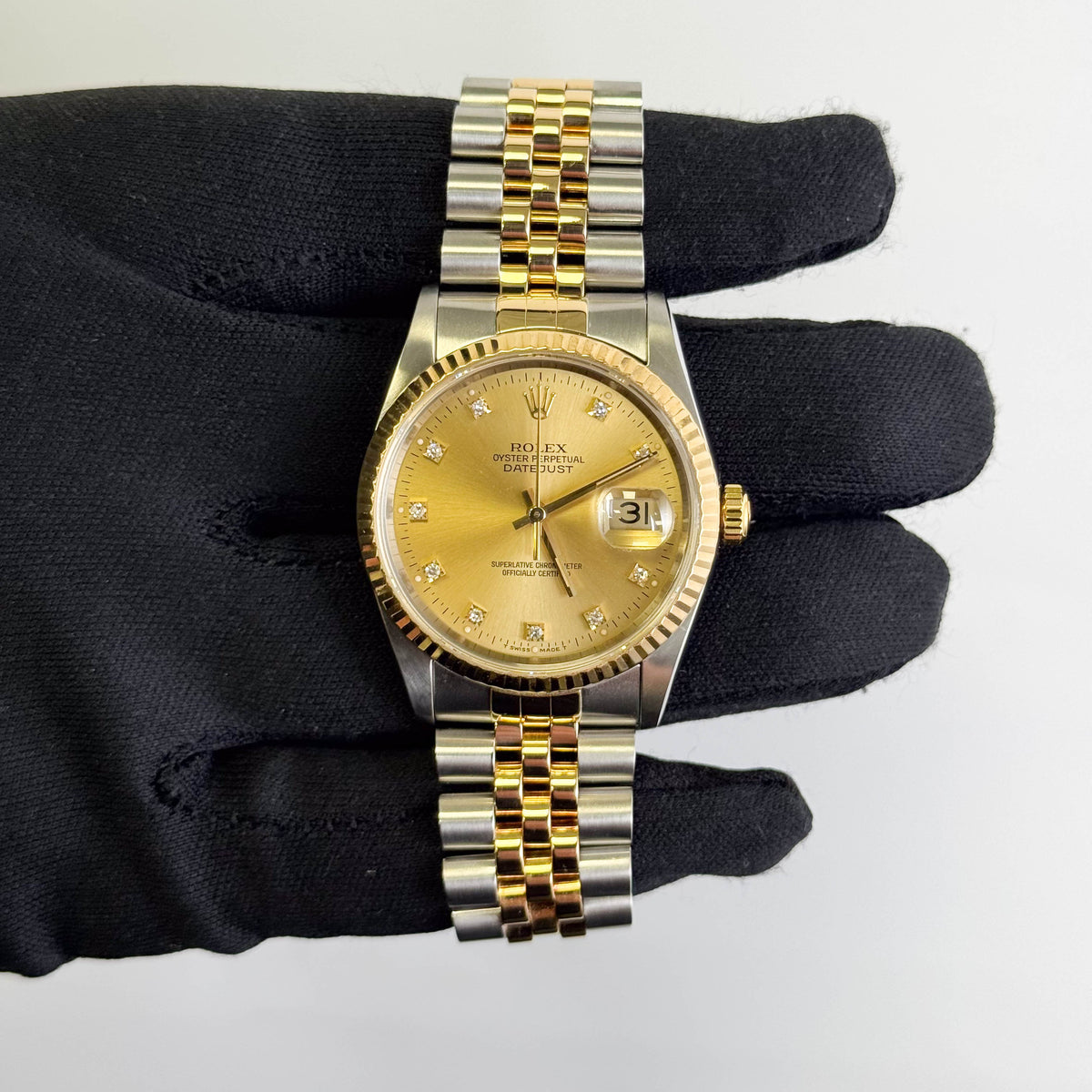 Rolex Datejust 36mm Champagne Stick Dial Watch Ref# 16233