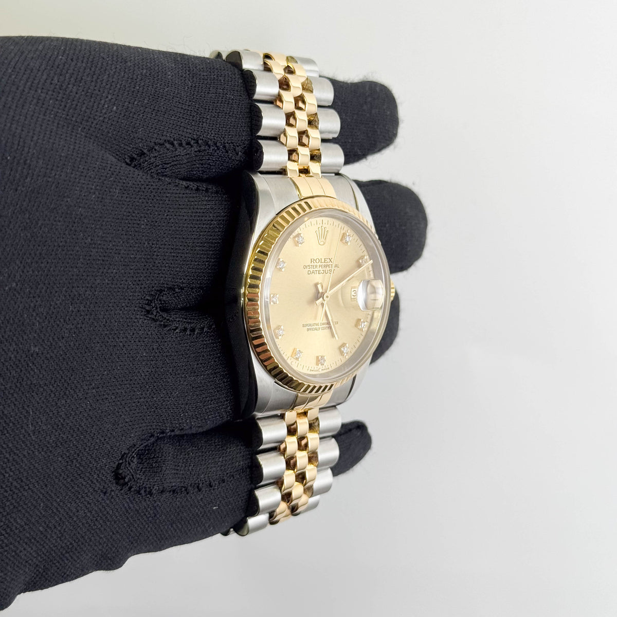Rolex Datejust 36mm Champagne Stick Dial Watch Ref# 16233