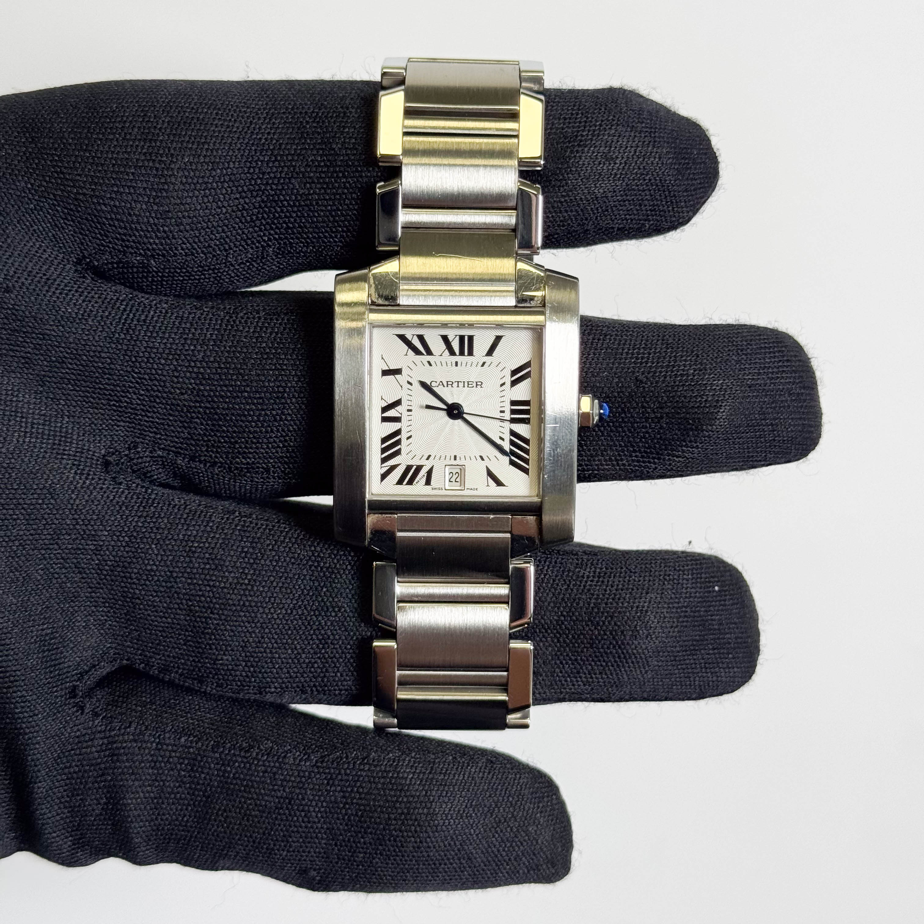 Cartier Tank Française Stainless Steel 28mm White Dial Watch Ref# W51002Q3 - Happy Jewelers Fine Jewelry Lifetime Warranty