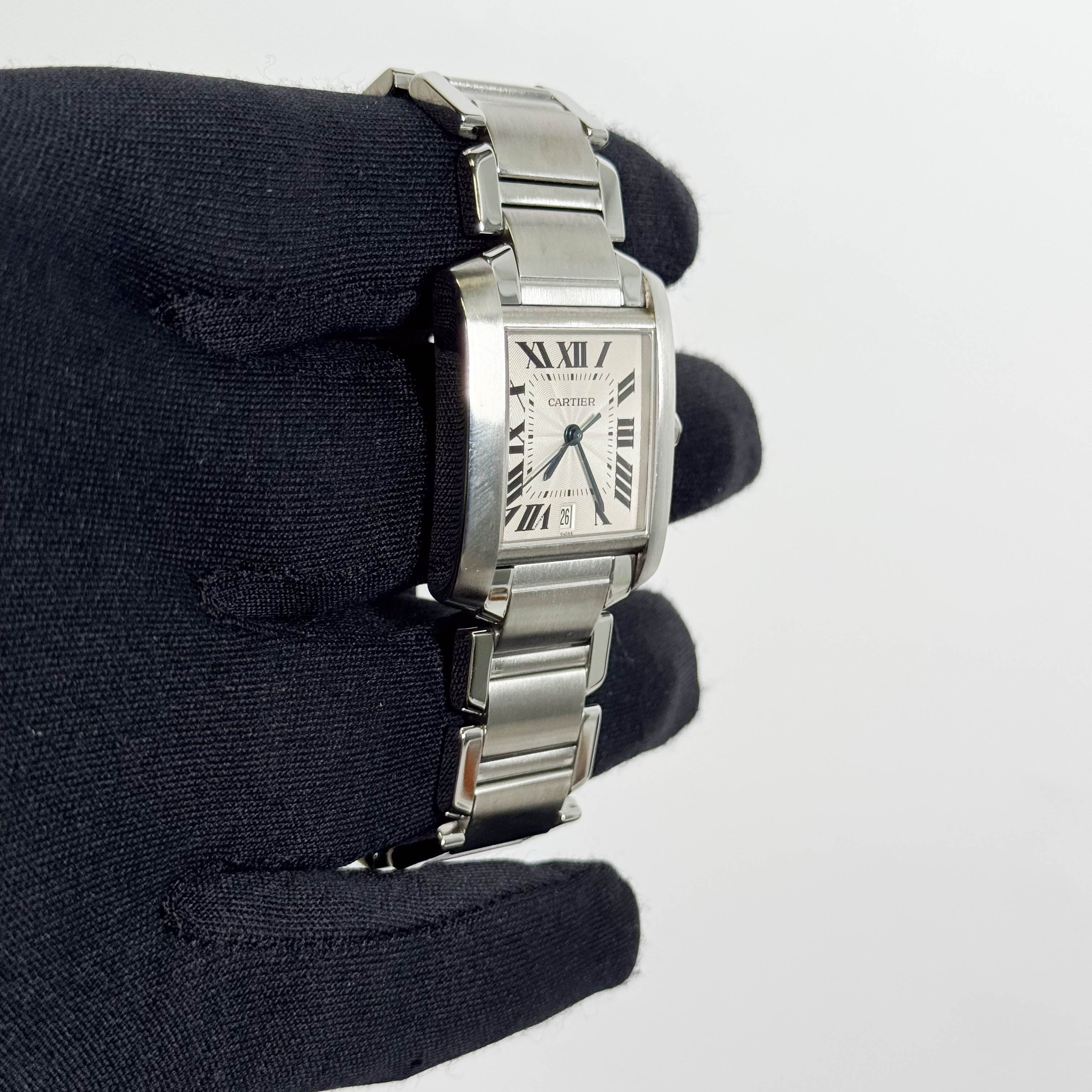 Cartier Tank Française Stainless Steel 28mm White Dial Watch Ref# W51002Q3 - Happy Jewelers Fine Jewelry Lifetime Warranty
