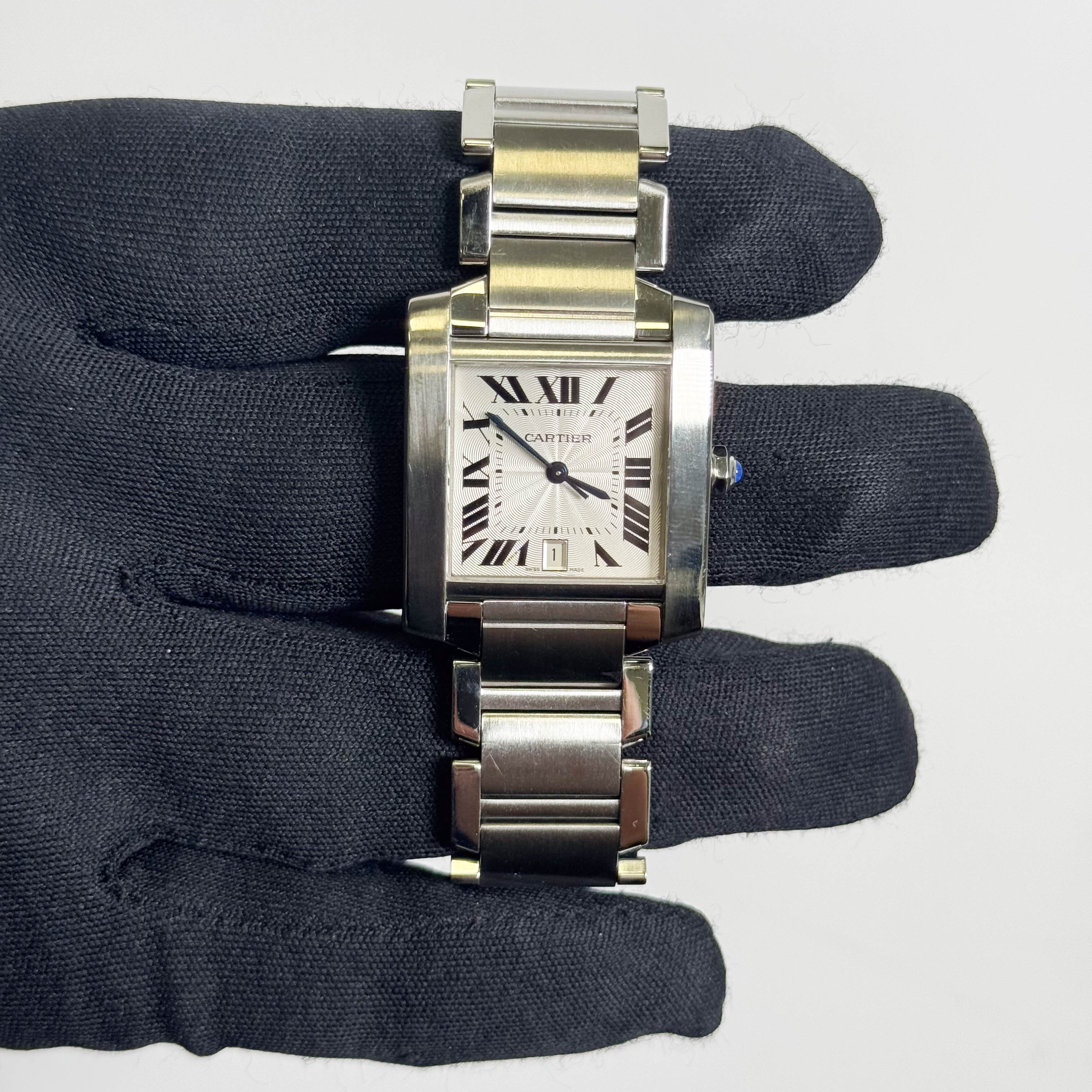 Cartier Tank Française Stainless Steel 28mm White Dial Watch Ref# W51002Q3 - Happy Jewelers Fine Jewelry Lifetime Warranty