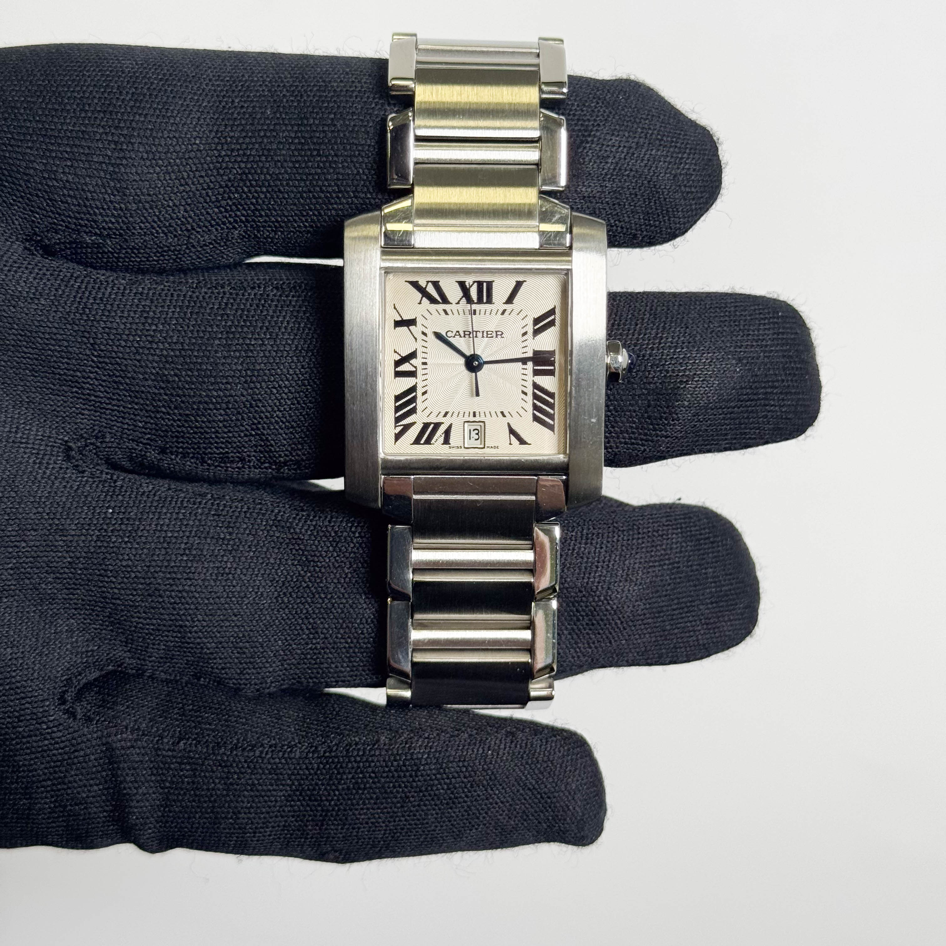 Cartier Tank Française Stainless Steel 28mm White Dial Watch Ref# W51002Q3