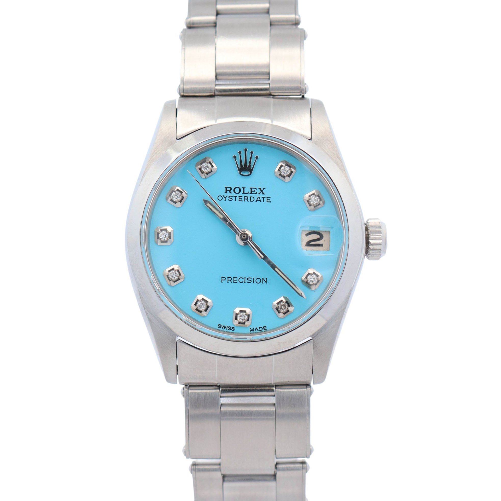 Rolex Oysterdate 31mm Turquoise Dial Watch Ref# 6466 - Happy Jewelers Fine Jewelry Lifetime Warranty