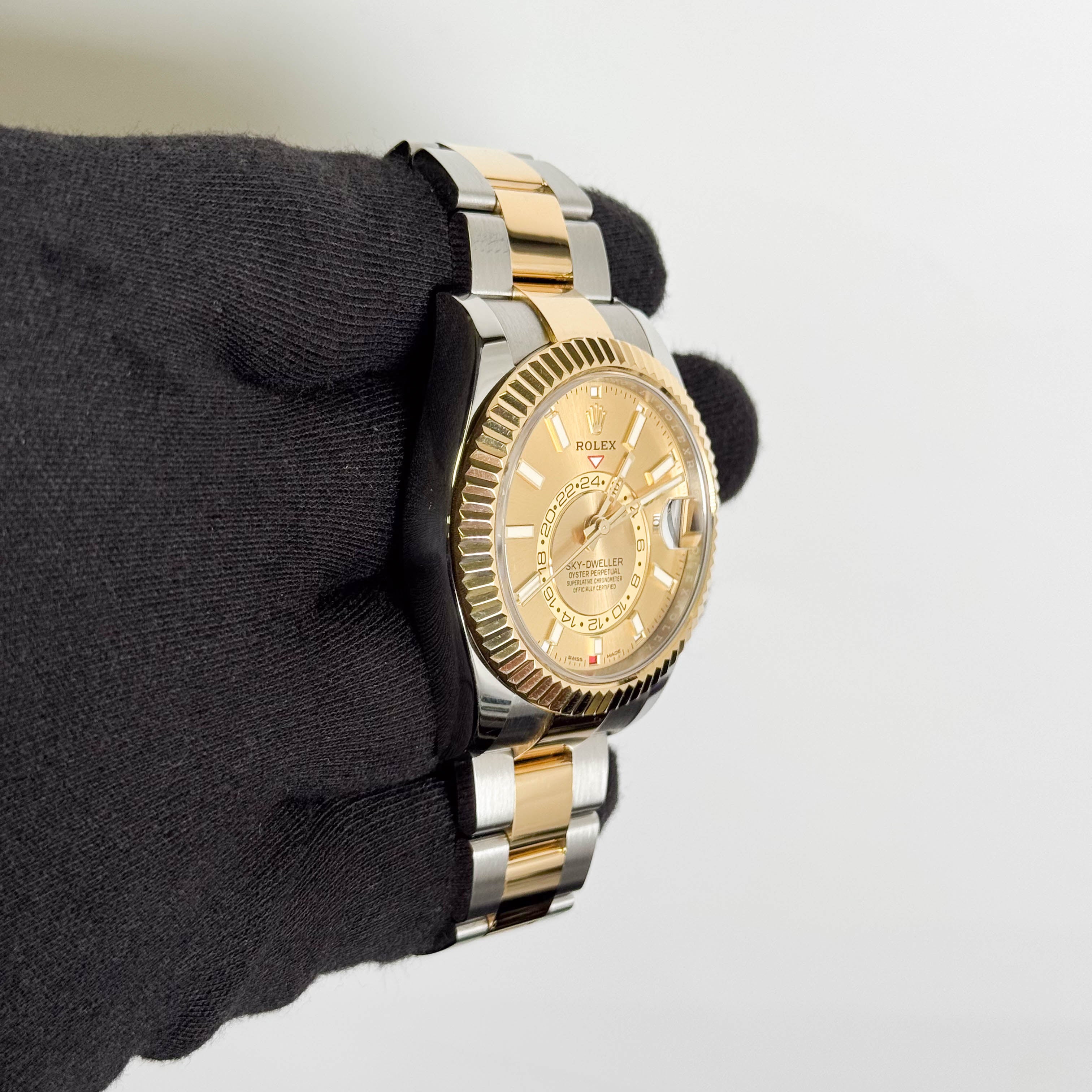 Rolex Sky-Dweller 42mm Champagne Stick Dial Watch Ref# 326933