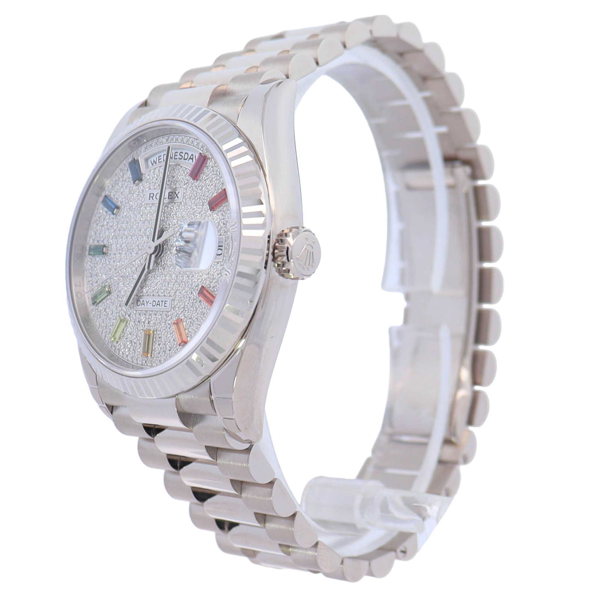 Rolex Day-Date 36mm White Gold Factory Pave Dial Watch Reference# 128239 - Happy Jewelers Fine Jewelry Lifetime Warranty