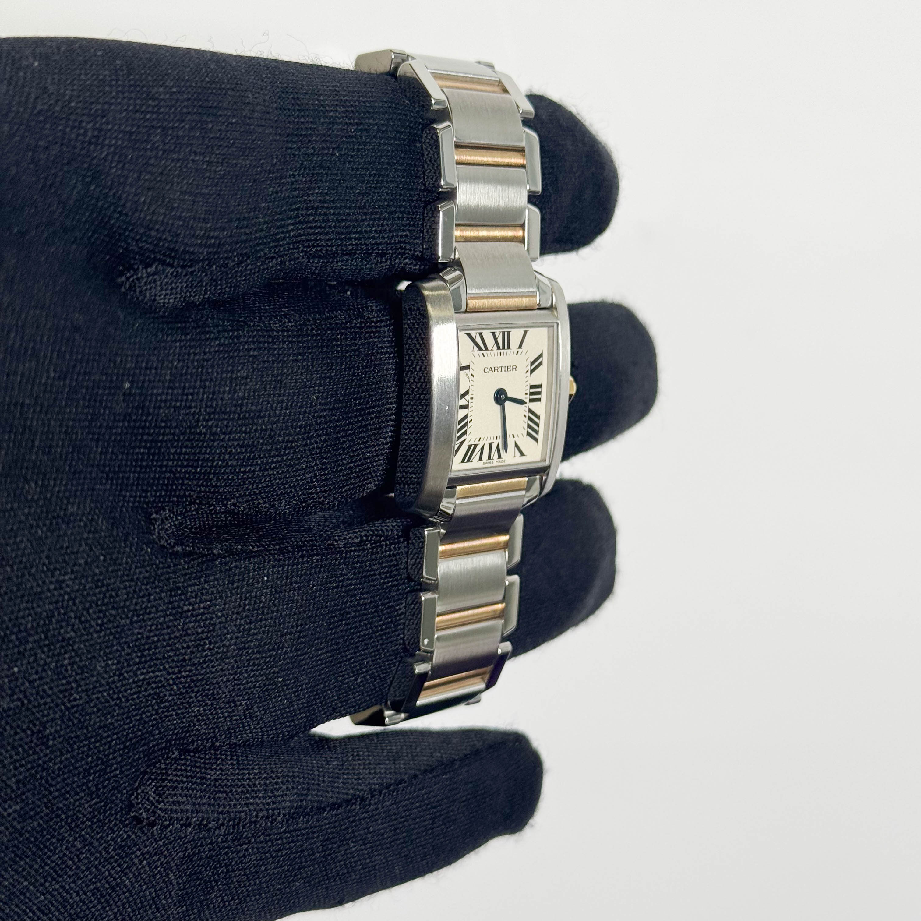 Cartier Tank Two-Tone Yellow Gold & Steel 25x20mm White Dial Watch Ref# W51007Q4 - Happy Jewelers Fine Jewelry Lifetime Warranty