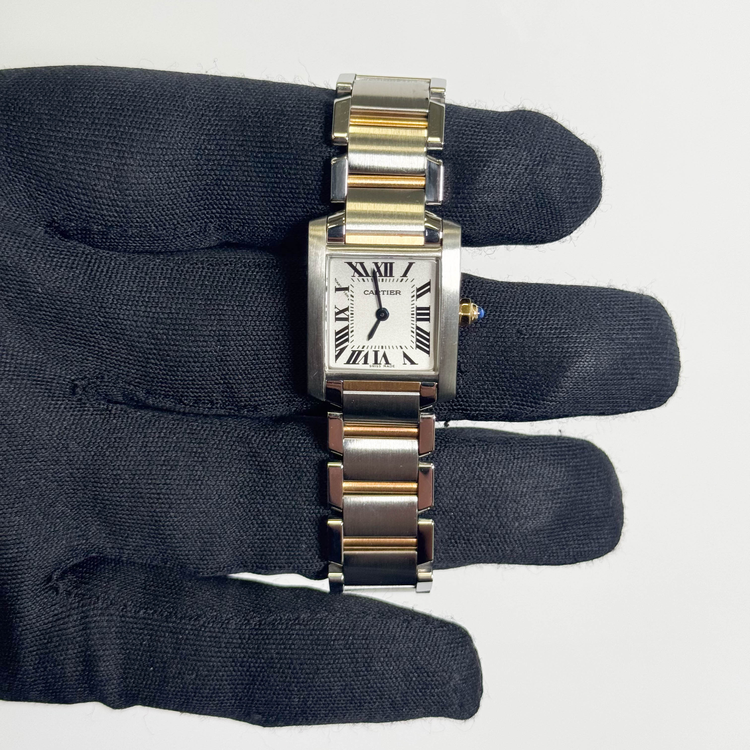 Cartier Tank Two-Tone Yellow Gold & Steel 25x20mm White Dial Watch Ref# W51007Q4 - Happy Jewelers Fine Jewelry Lifetime Warranty