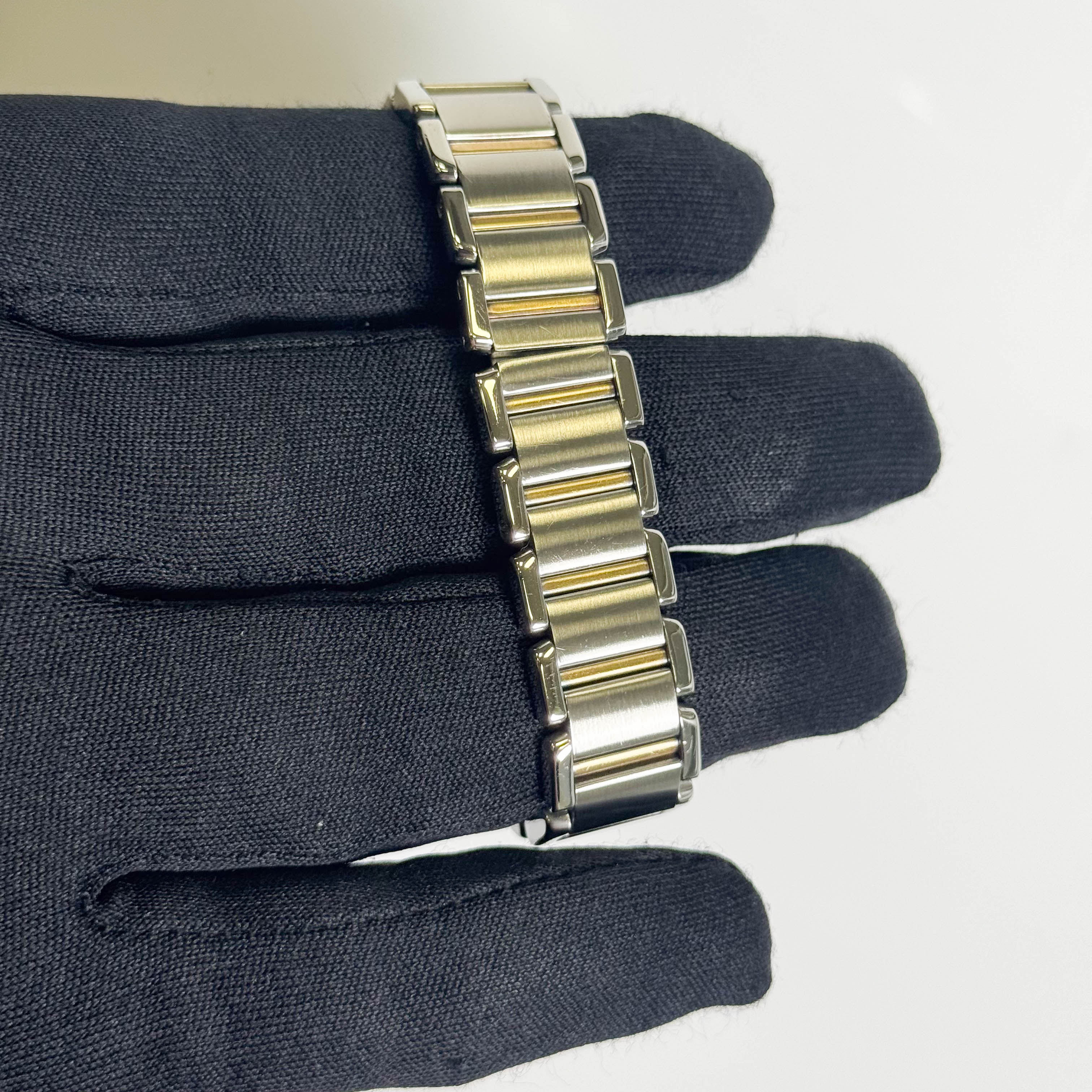 Cartier Tank Two-Tone Yellow Gold & Steel 25x20mm White Dial Watch Ref# W51007Q4 - Happy Jewelers Fine Jewelry Lifetime Warranty