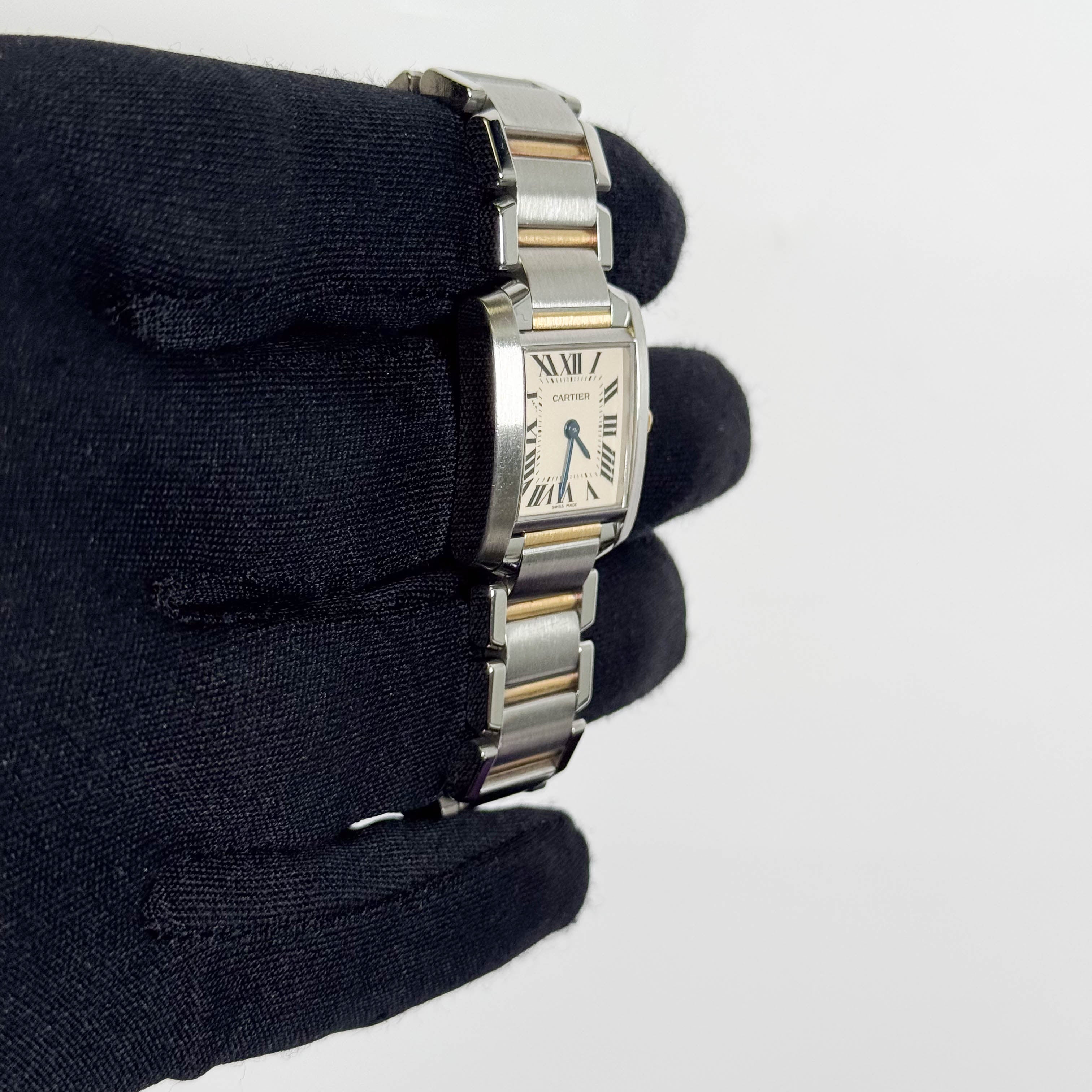 Cartier Tank Two-Tone Yellow Gold & Steel 25x20mm White Dial Watch Ref# W51007Q4 - Happy Jewelers Fine Jewelry Lifetime Warranty