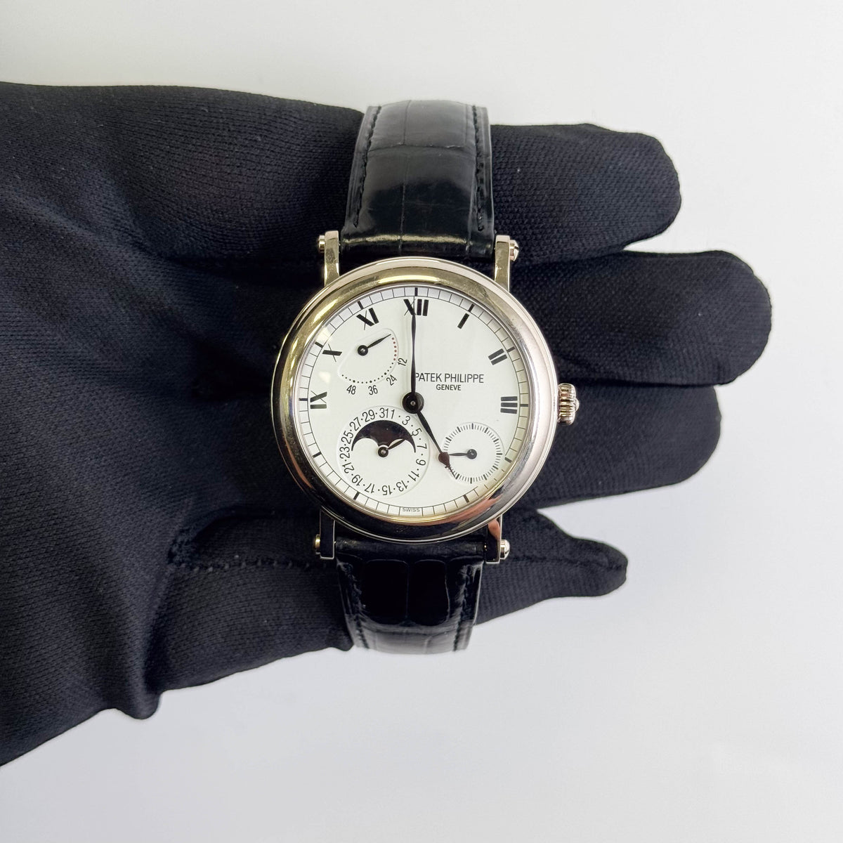Patek Philippe Complications 36mm White Dial Watch Ref# 5054G-001