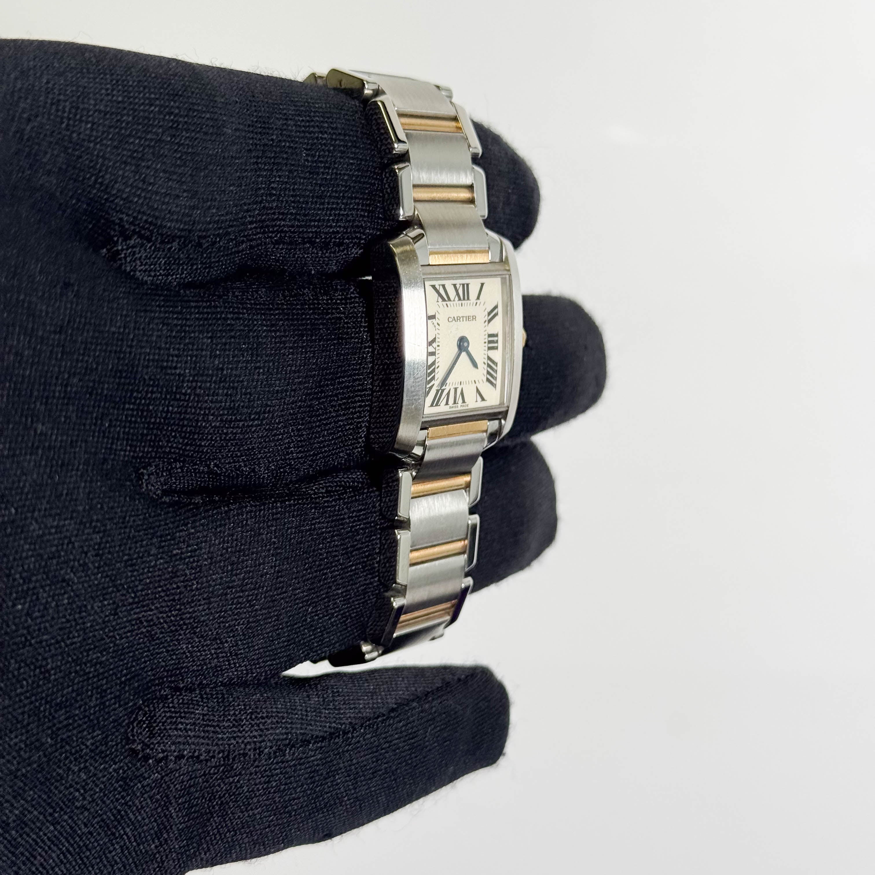 Cartier Tank Two-Tone Yellow Gold & Steel 25x20mm White Dial Watch Ref# W51007Q4 - Happy Jewelers Fine Jewelry Lifetime Warranty