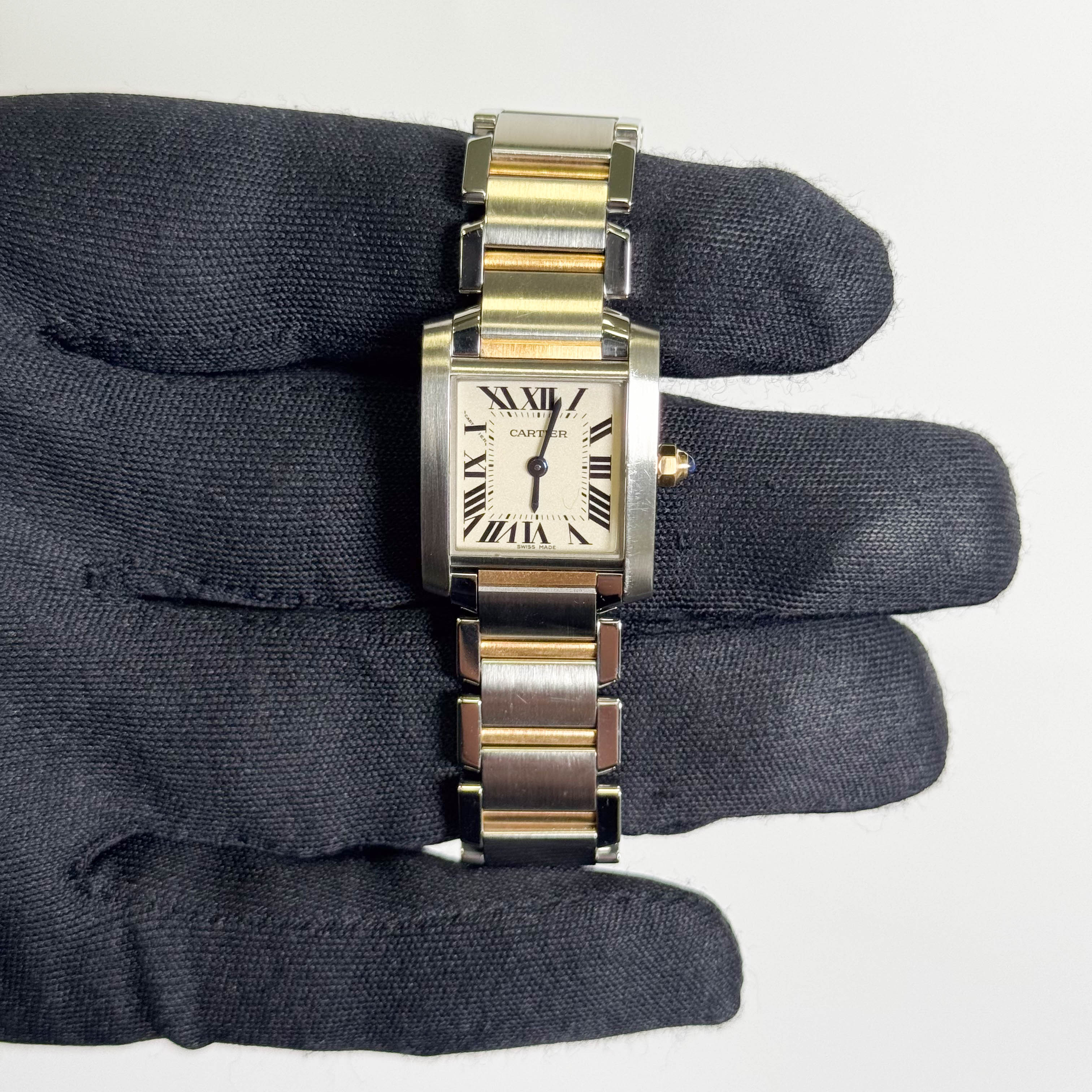 Cartier Tank Two-Tone Yellow Gold & Steel 25x20mm White Dial Watch Ref# W51007Q4 - Happy Jewelers Fine Jewelry Lifetime Warranty
