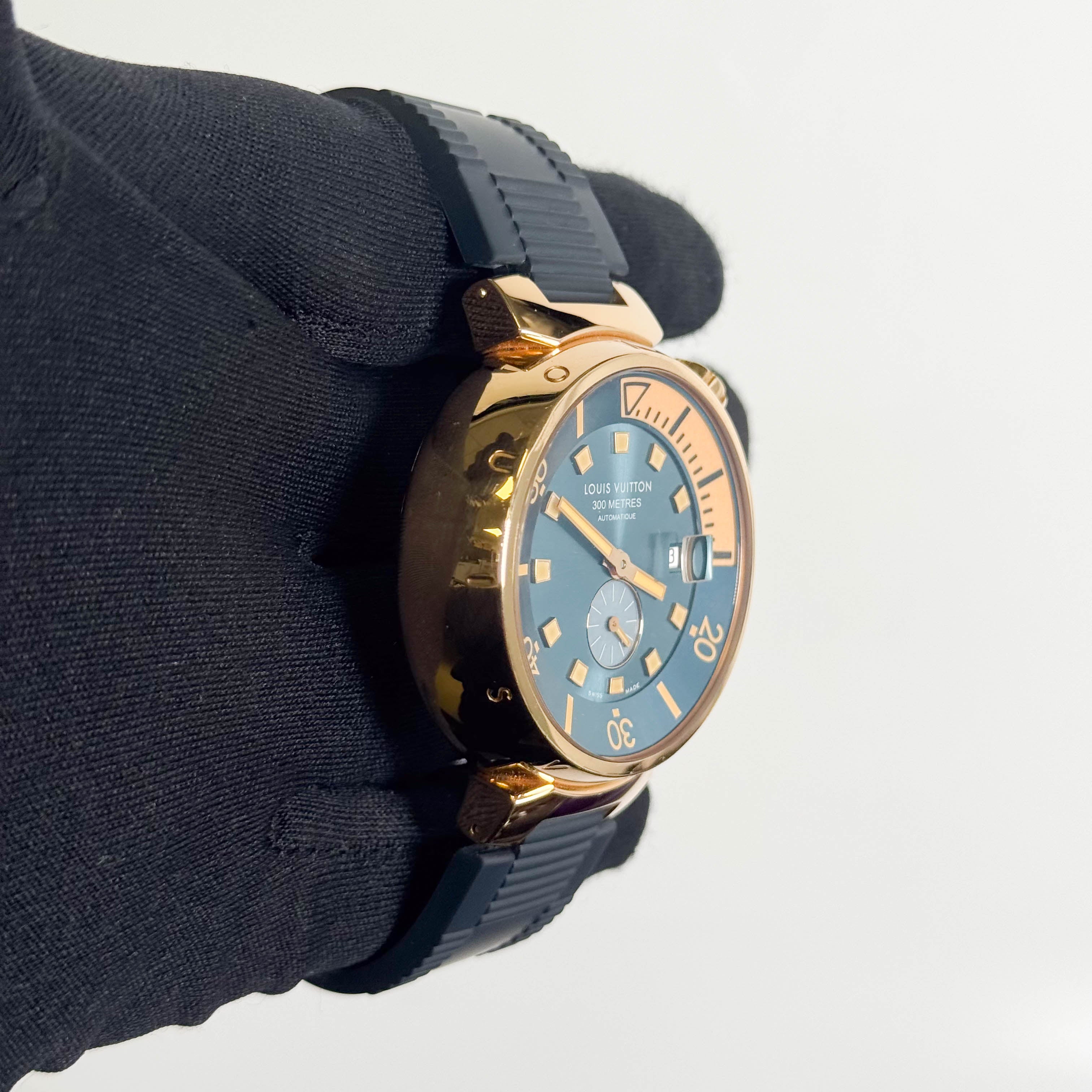 Louis Vuitton Tambour 44mm Blue Dial Watch Ref# Q103E - Happy Jewelers Fine Jewelry Lifetime Warranty